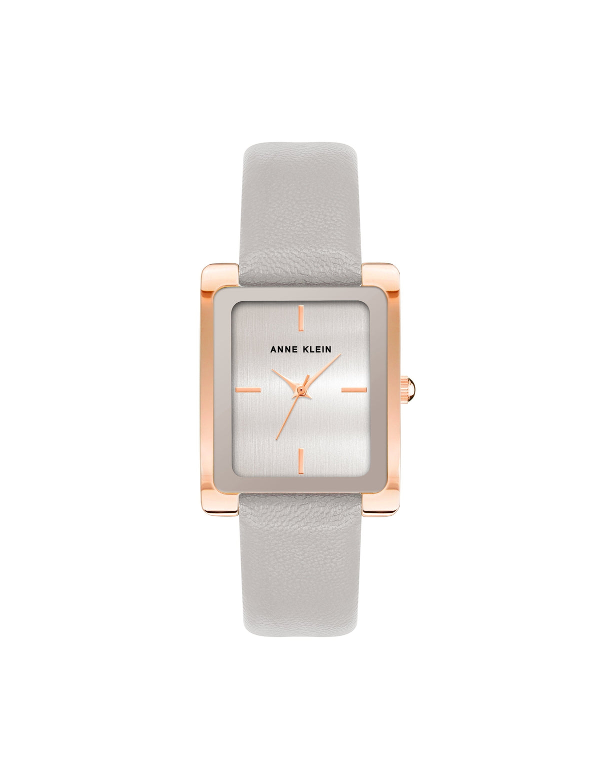 Rectangular Leather Strap Watch - Anne Klein Rose-Tone/Taupe