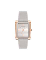 Rectangular Leather Strap Watch - Anne Klein Rose-Tone/Taupe