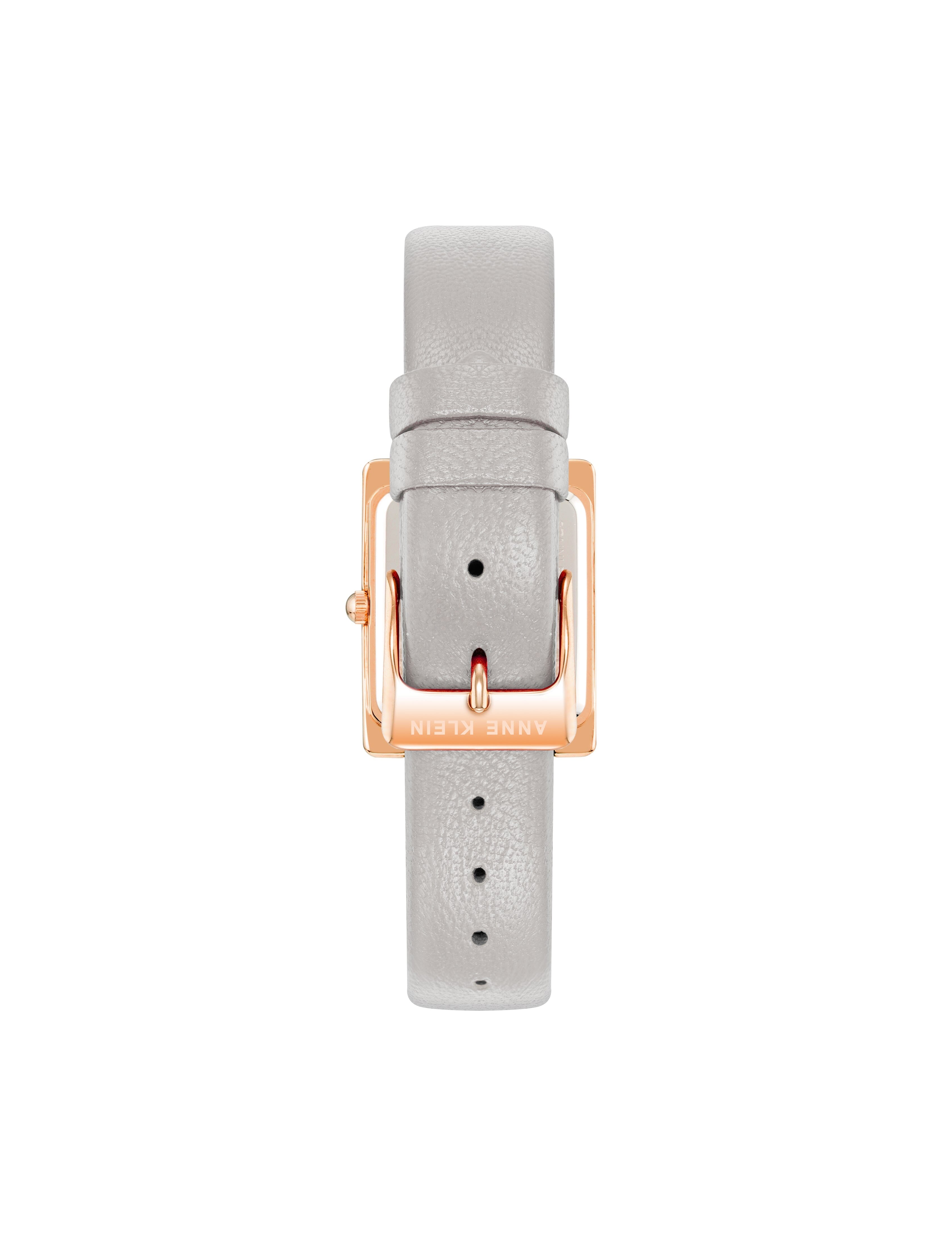 Rectangular Leather Strap Watch - Anne Klein Rose-Tone/Taupe