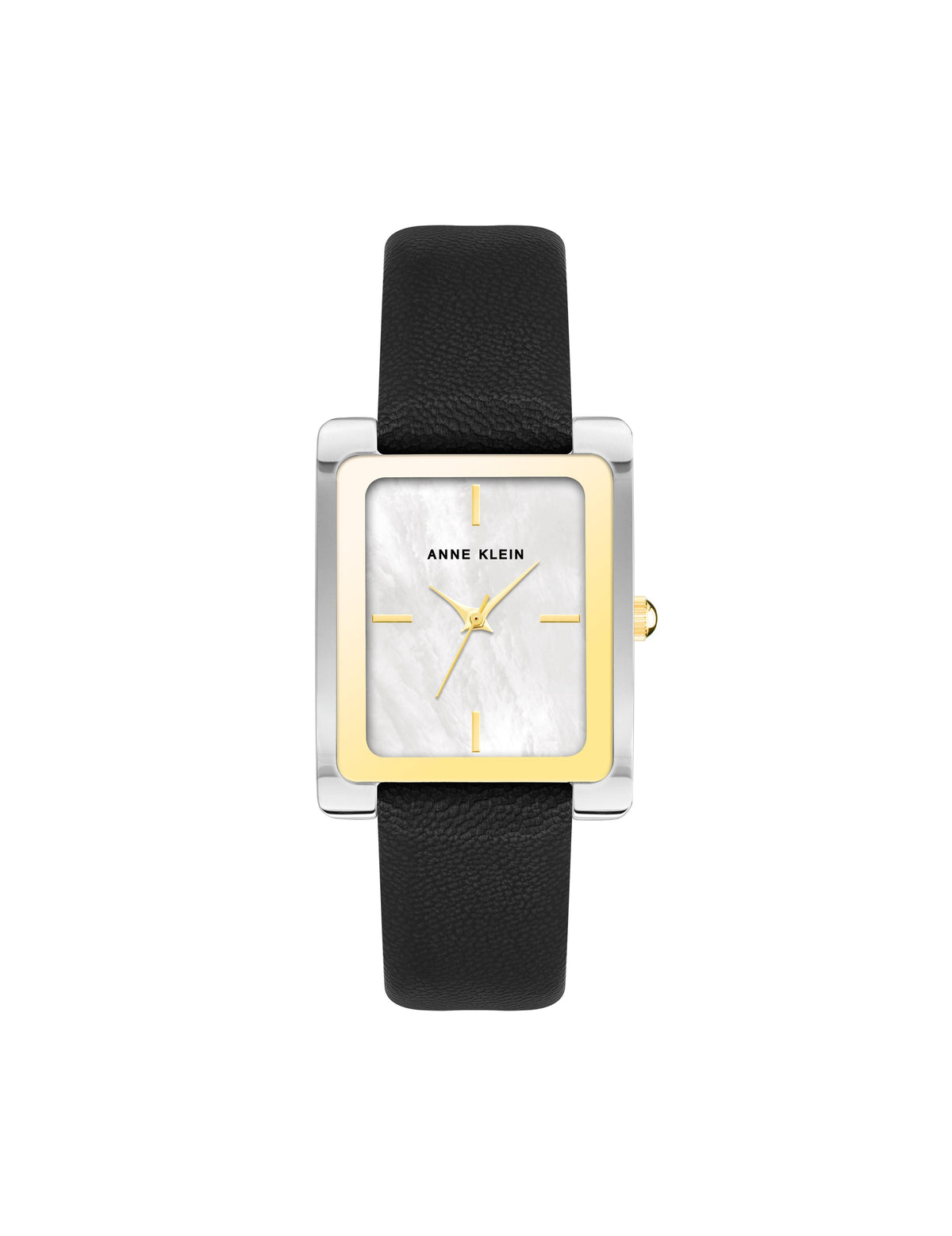 Rectangular Leather Strap Watch - Anne Klein Two-Tone/Black
