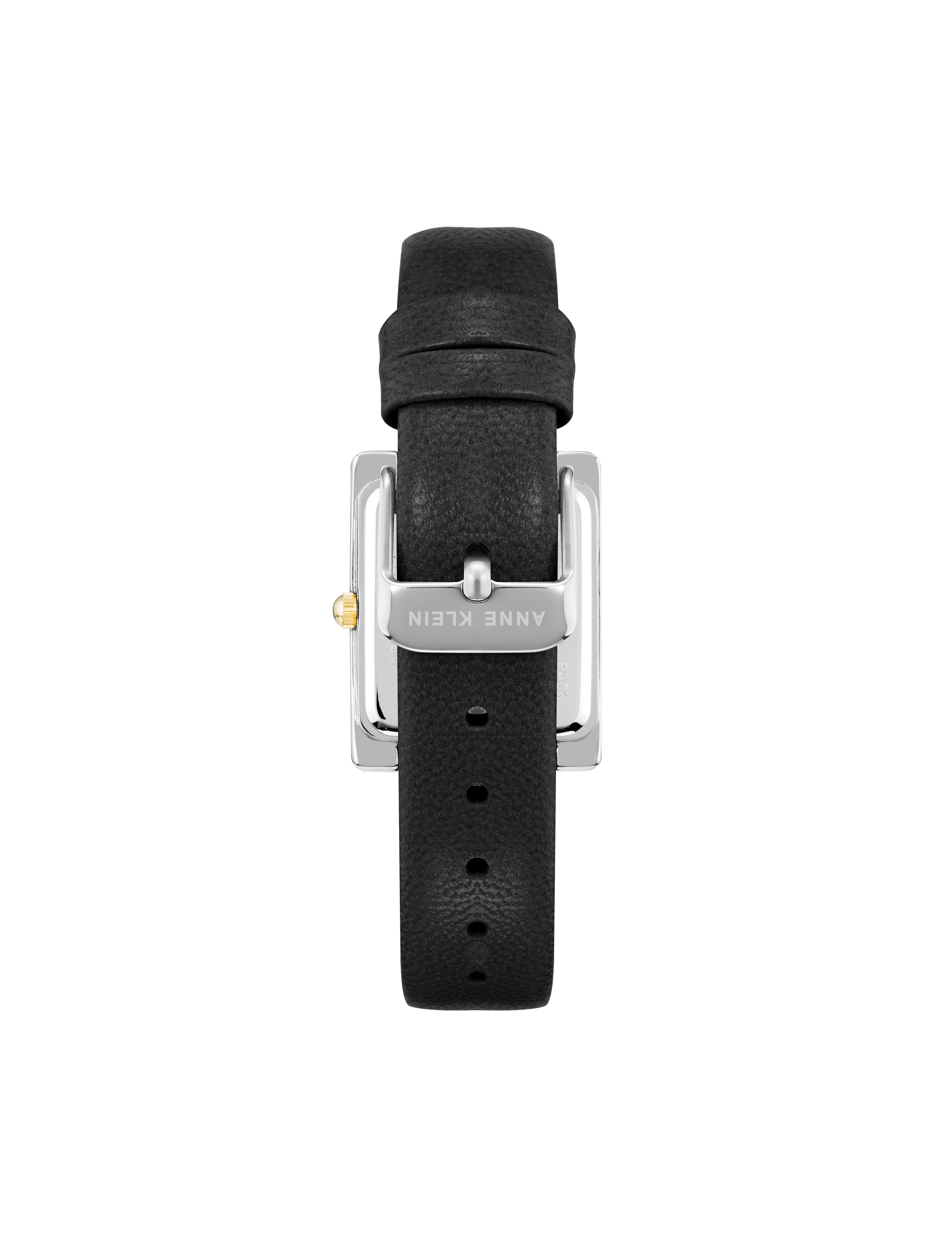Rectangular Leather Strap Watch - Anne Klein Two-Tone/Black
