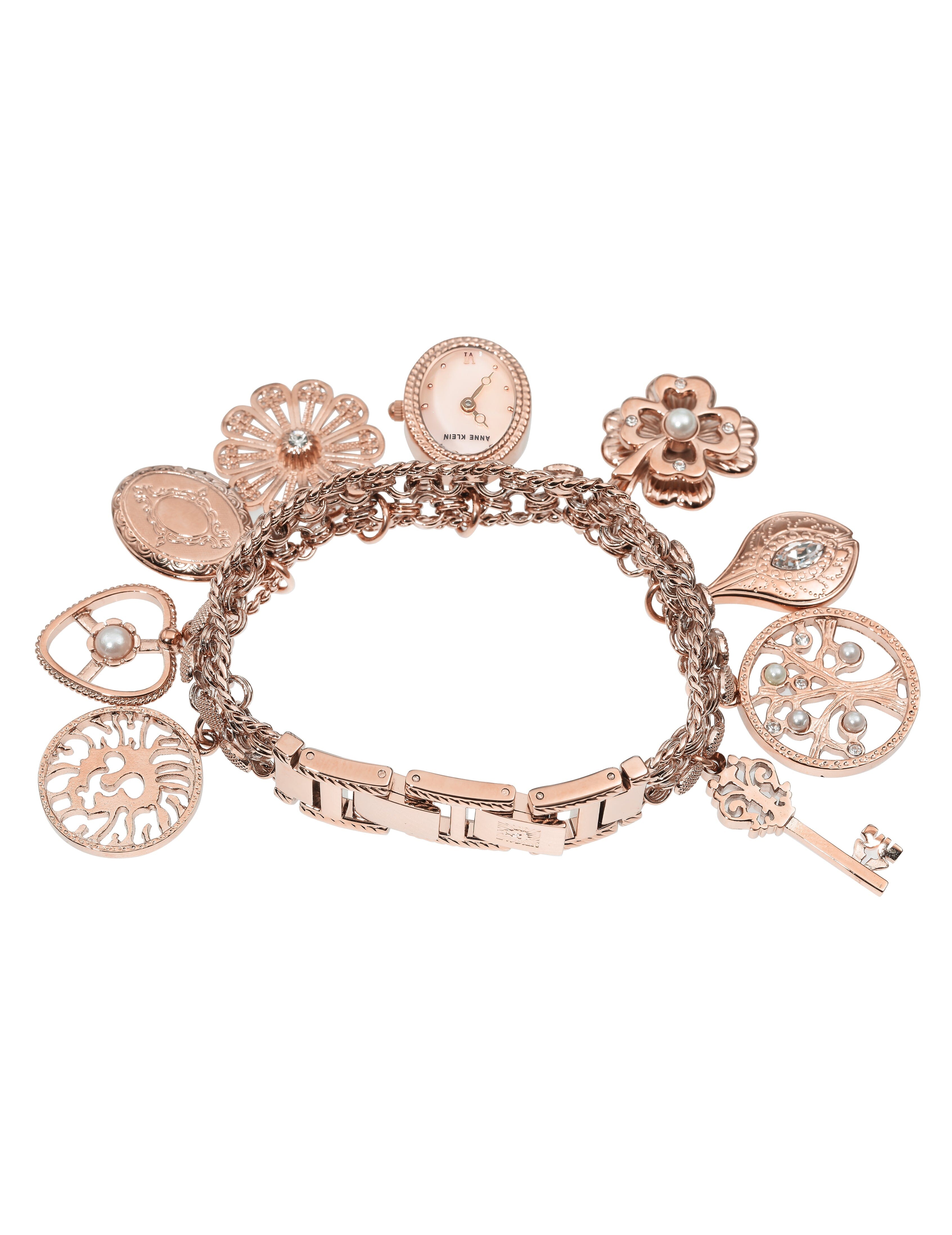 Charm Bracelet Watch - Anne Klein Rose-Tone