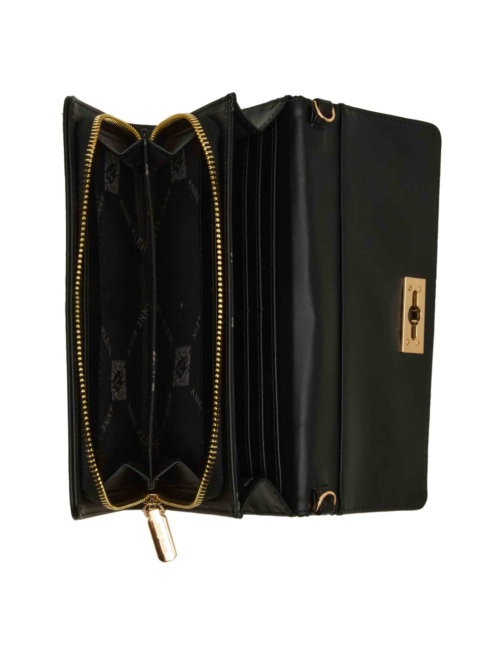 2 Piece Gift Set with Flap Crossbody and Bifold Wallet - Anne Klein Black Quilted