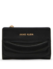 2 Piece Gift Set with Flap Crossbody and Bifold Wallet - Anne Klein Black Quilted