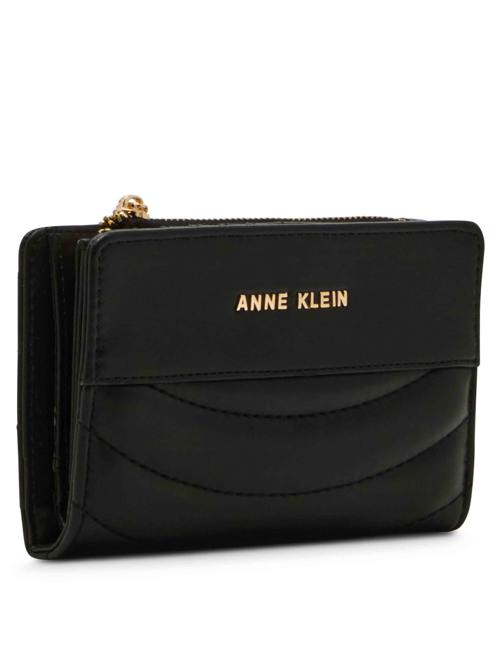 2 Piece Gift Set with Flap Crossbody and Bifold Wallet - Anne Klein Black Quilted