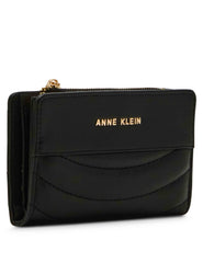 2 Piece Gift Set with Flap Crossbody and Bifold Wallet - Anne Klein Black Quilted