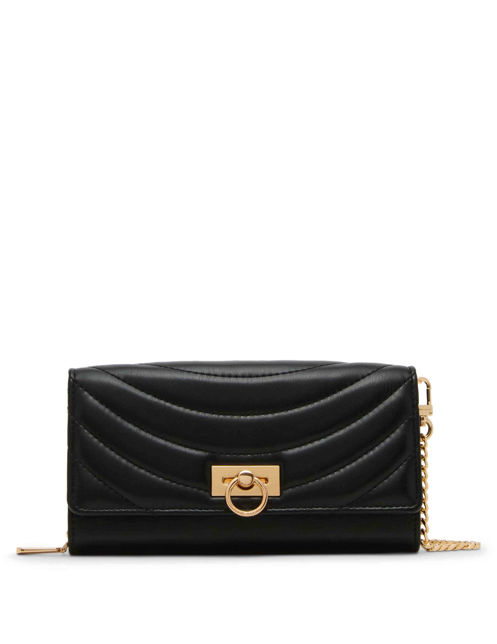 2 Piece Gift Set with Flap Crossbody and Bifold Wallet - Anne Klein Black Quilted