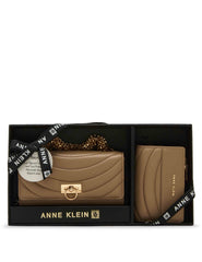 2 Piece Gift Set with Flap Crossbody and Bifold Wallet - Anne Klein Truffle Quilted