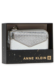 2 Piece Envelope Flap Curved Wallet With Rhinestones - Anne Klein