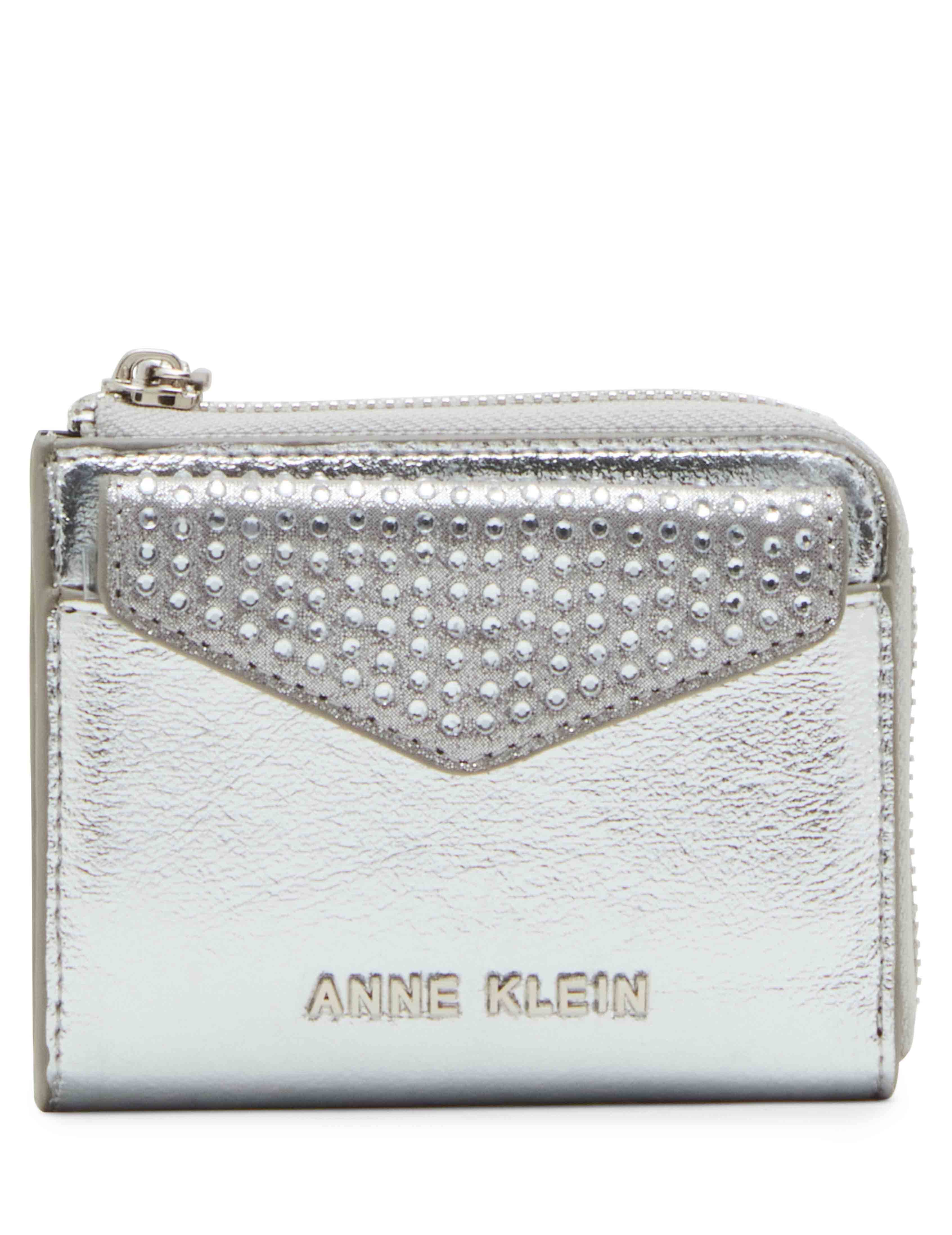 2 Piece Envelope Flap Curved Wallet With Rhinestones - Anne Klein