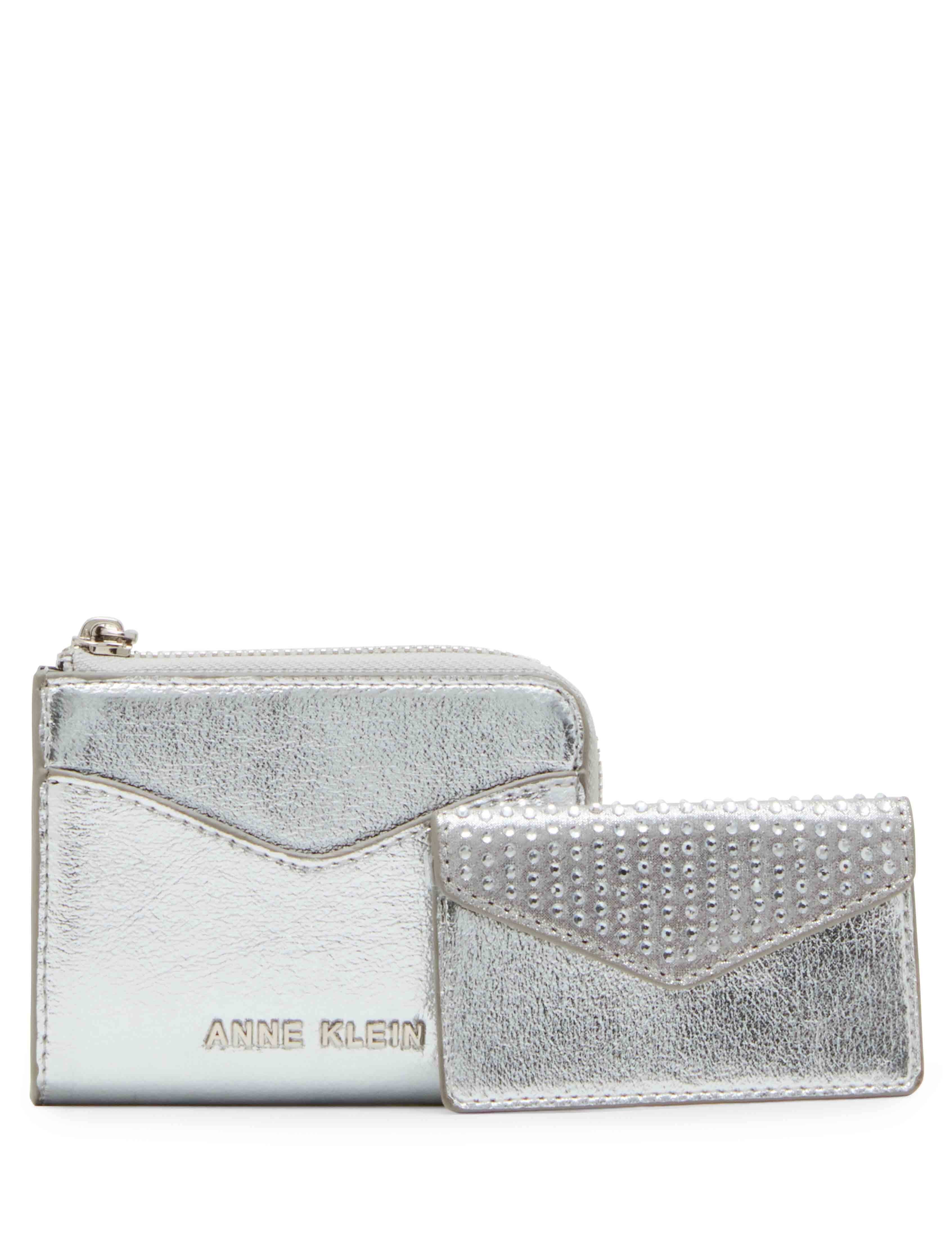 2 Piece Envelope Flap Curved Wallet With Rhinestones - Anne Klein