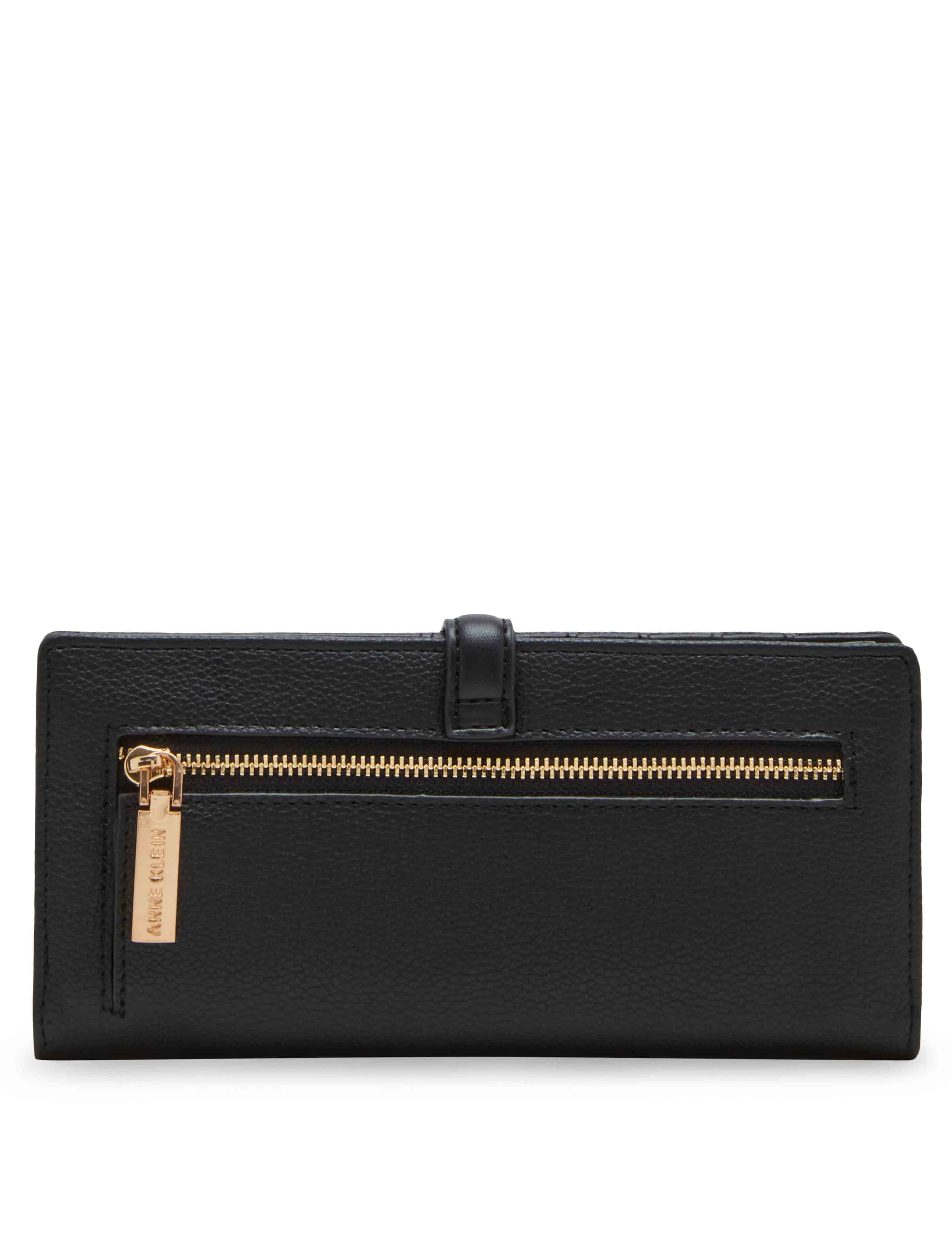 2 Piece Gift Set With Sculpted Buckle Wallet And Removeable Card Organizer - Anne Klein Black