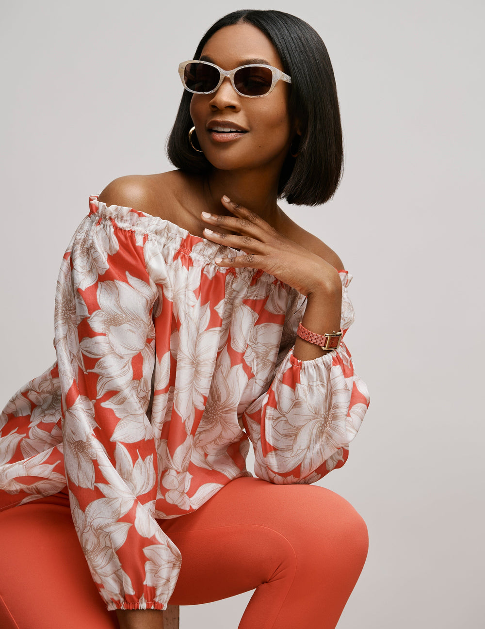 Narrow Rounded Rectangle Sunglasses - Anne Klein IVORY PLAID