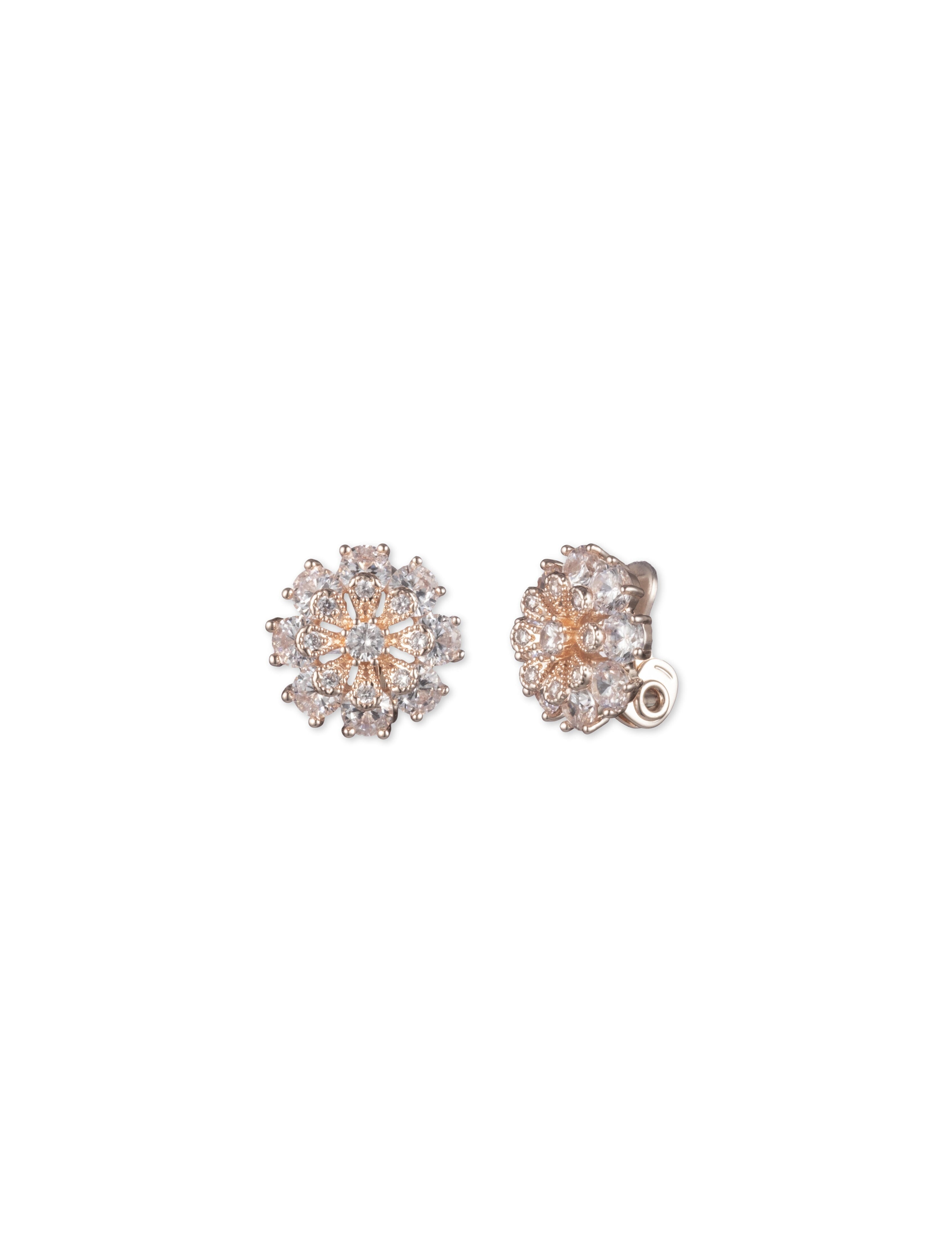 CZ Flower Clip-On Earrings in Rose Gold - Anne Klein