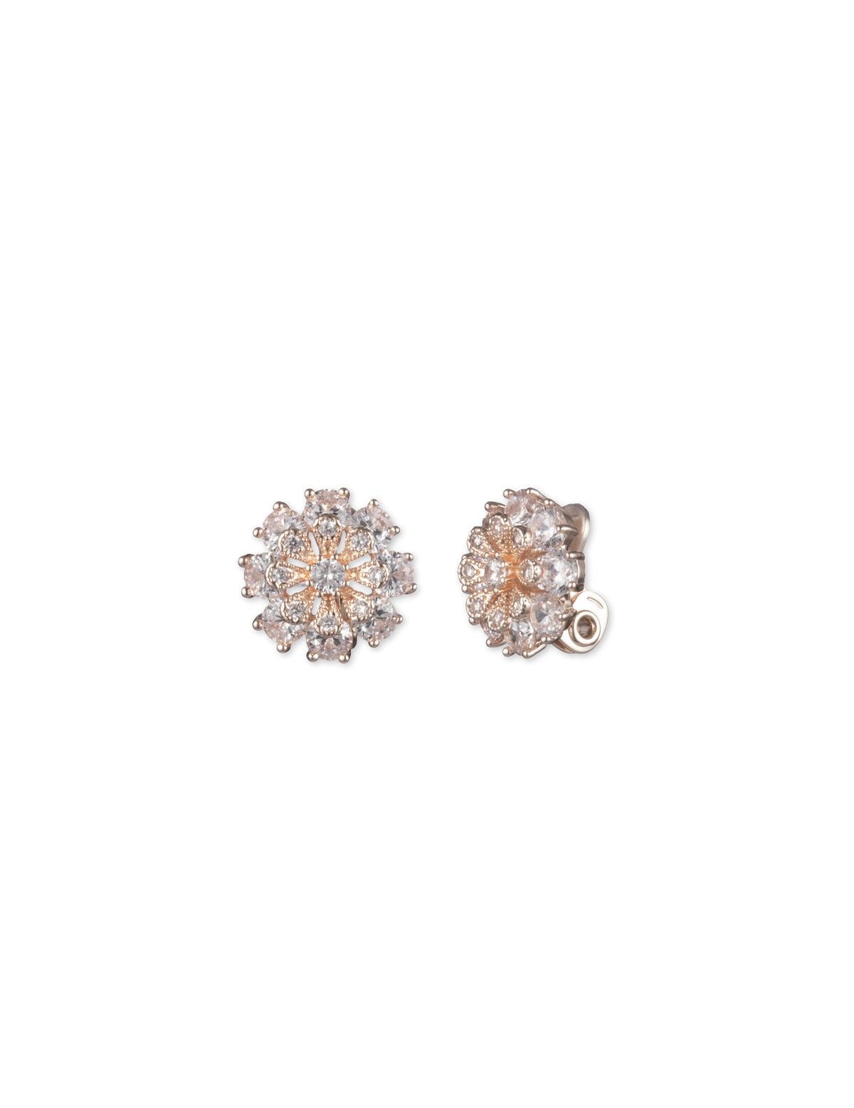 CZ Flower Clip-On Earrings in Rose Gold - Anne Klein