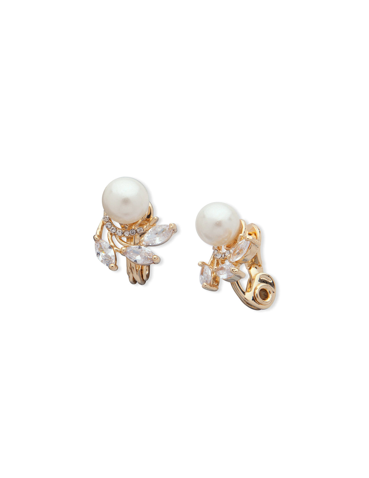 Pearl Clip-On Earrings with Crystal Accents - Anne Klein