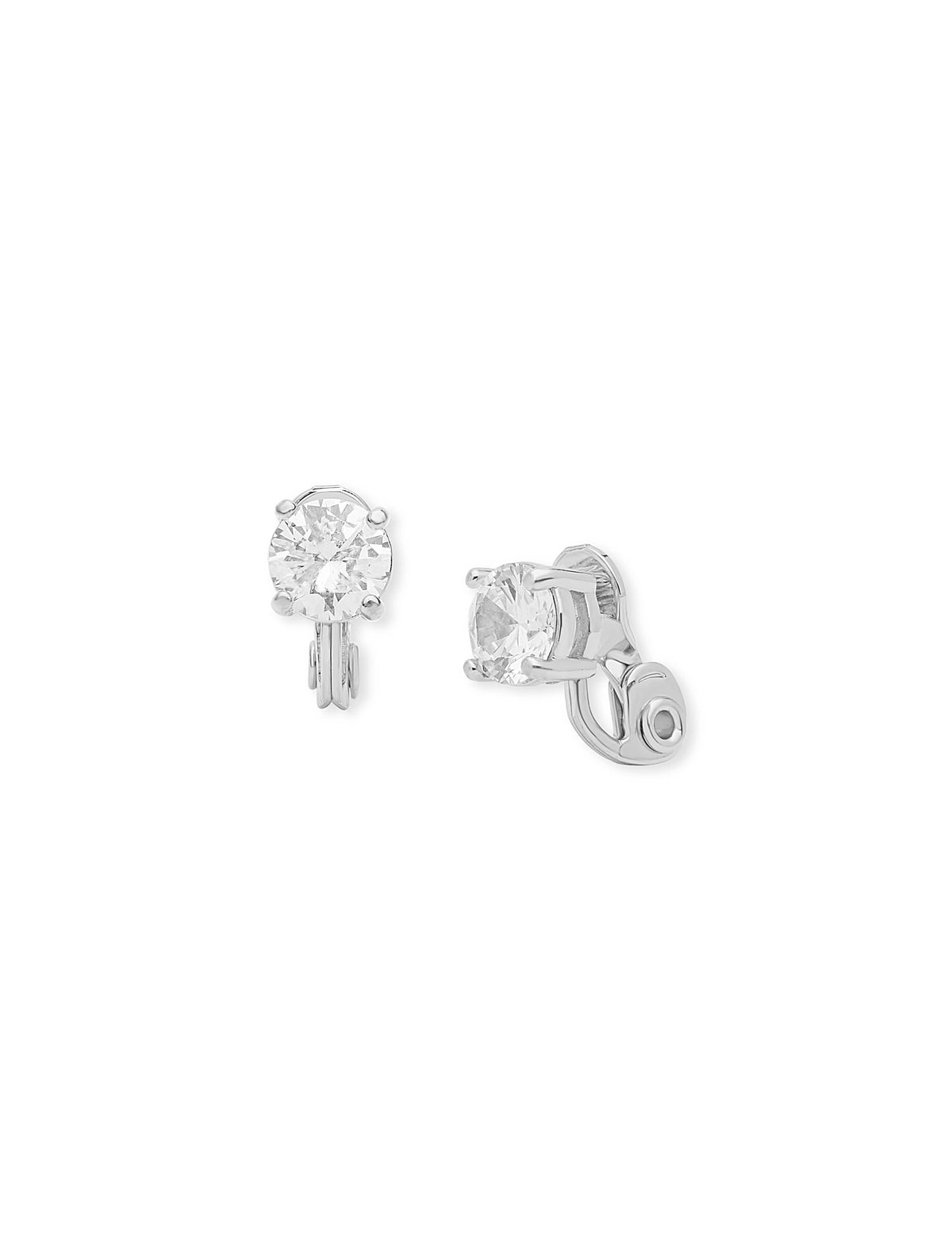 CZ Silver Clip-On Stud Earrings - Anne Klein