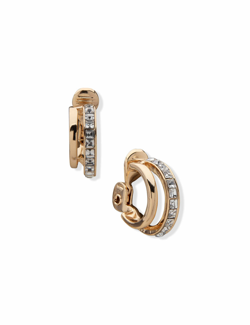 Crystal Double Hoop Clip Earrings - Anne Klein