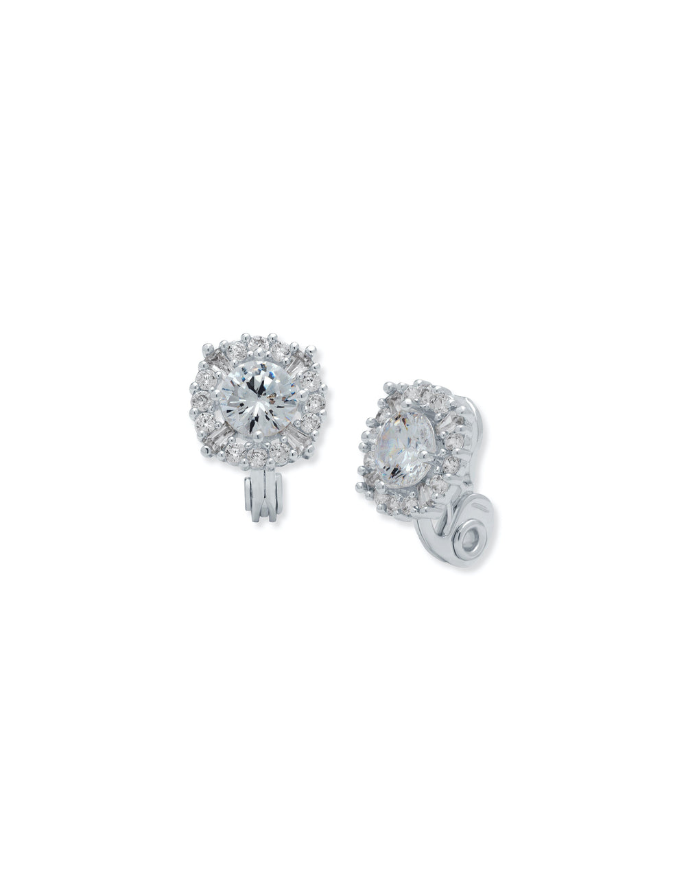Crystal Pave Clip Earrings in Silver Tone - Anne Klein