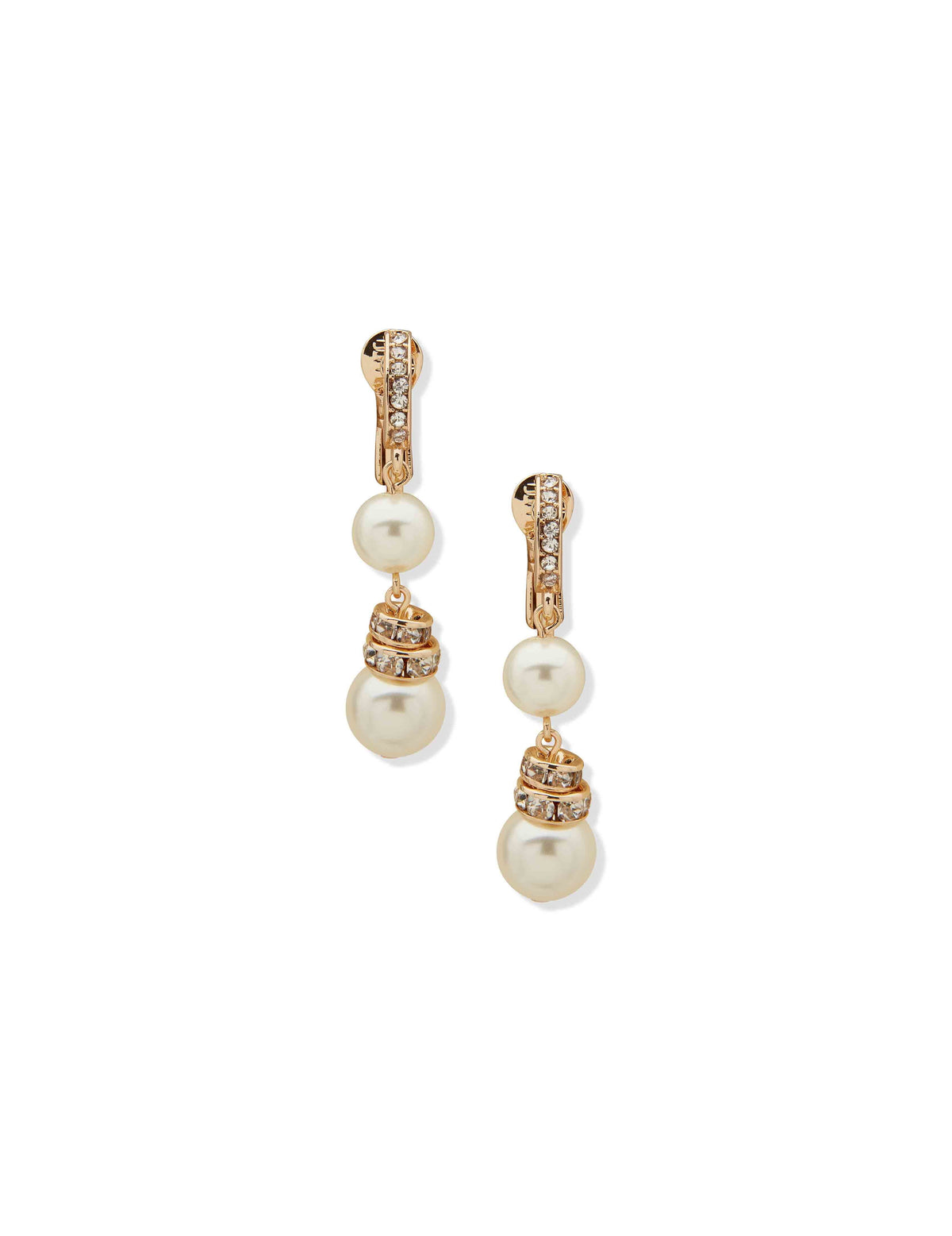 Double Drop Pearl Clip Earrings - Anne Klein