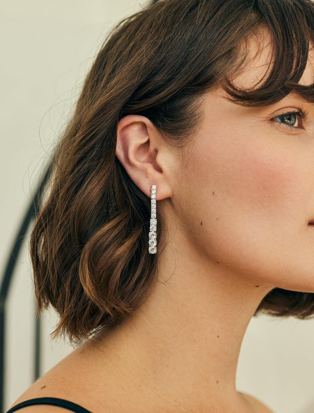 Silver Prong Round Stone Linear Earrings - Anne Klein
