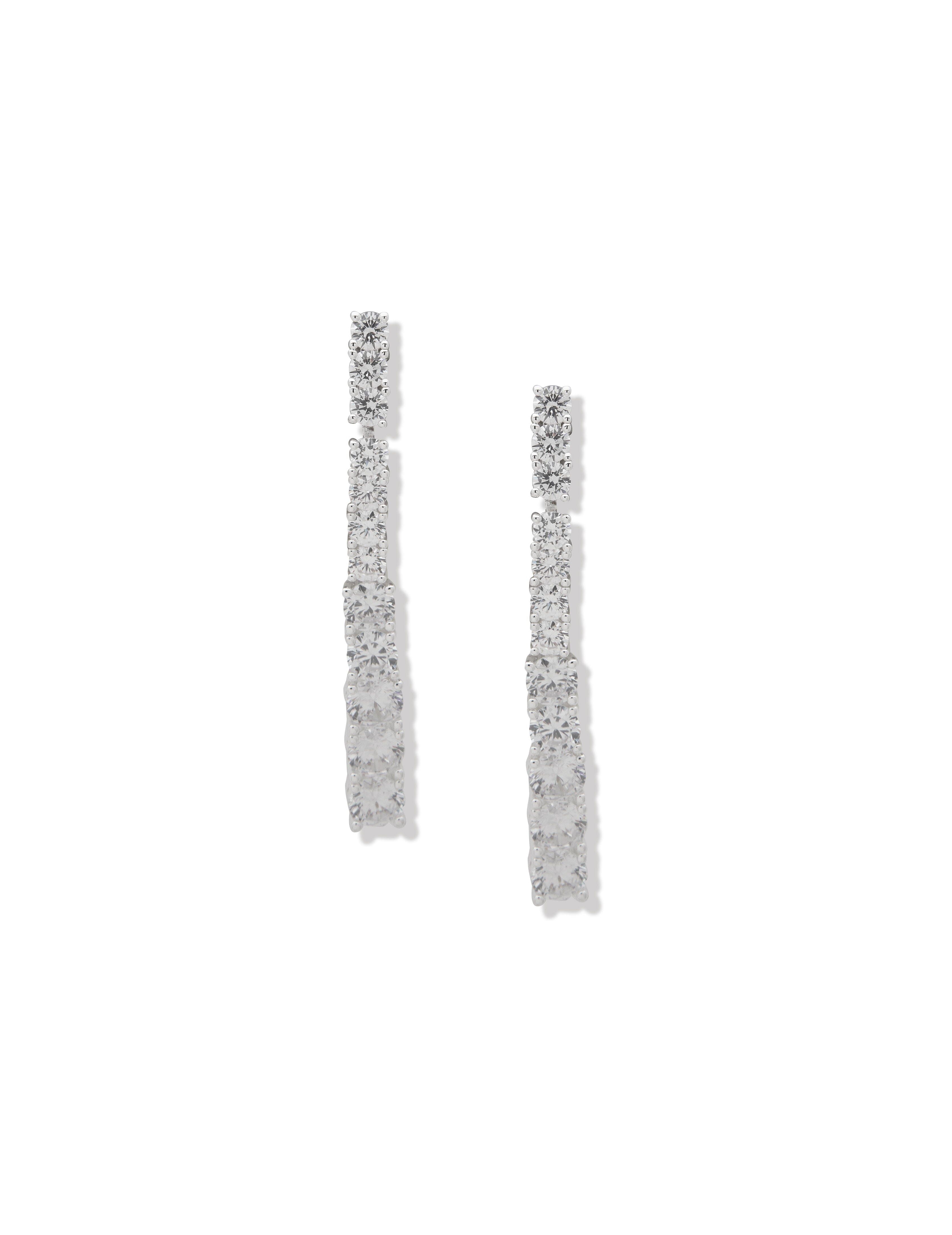Silver Prong Round Stone Linear Earrings - Anne Klein