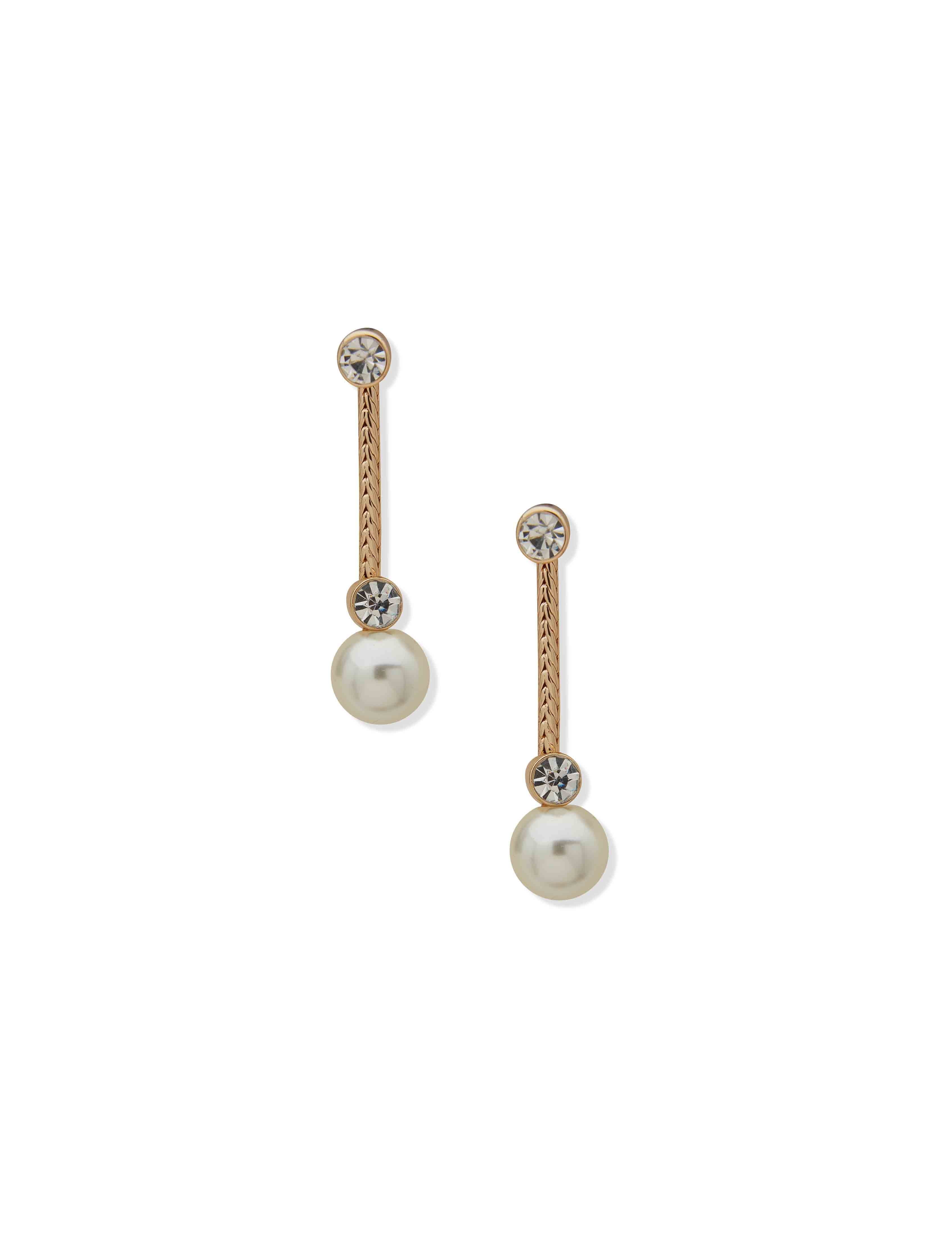 Faux Pearl Linear Drop Earrings - Anne Klein