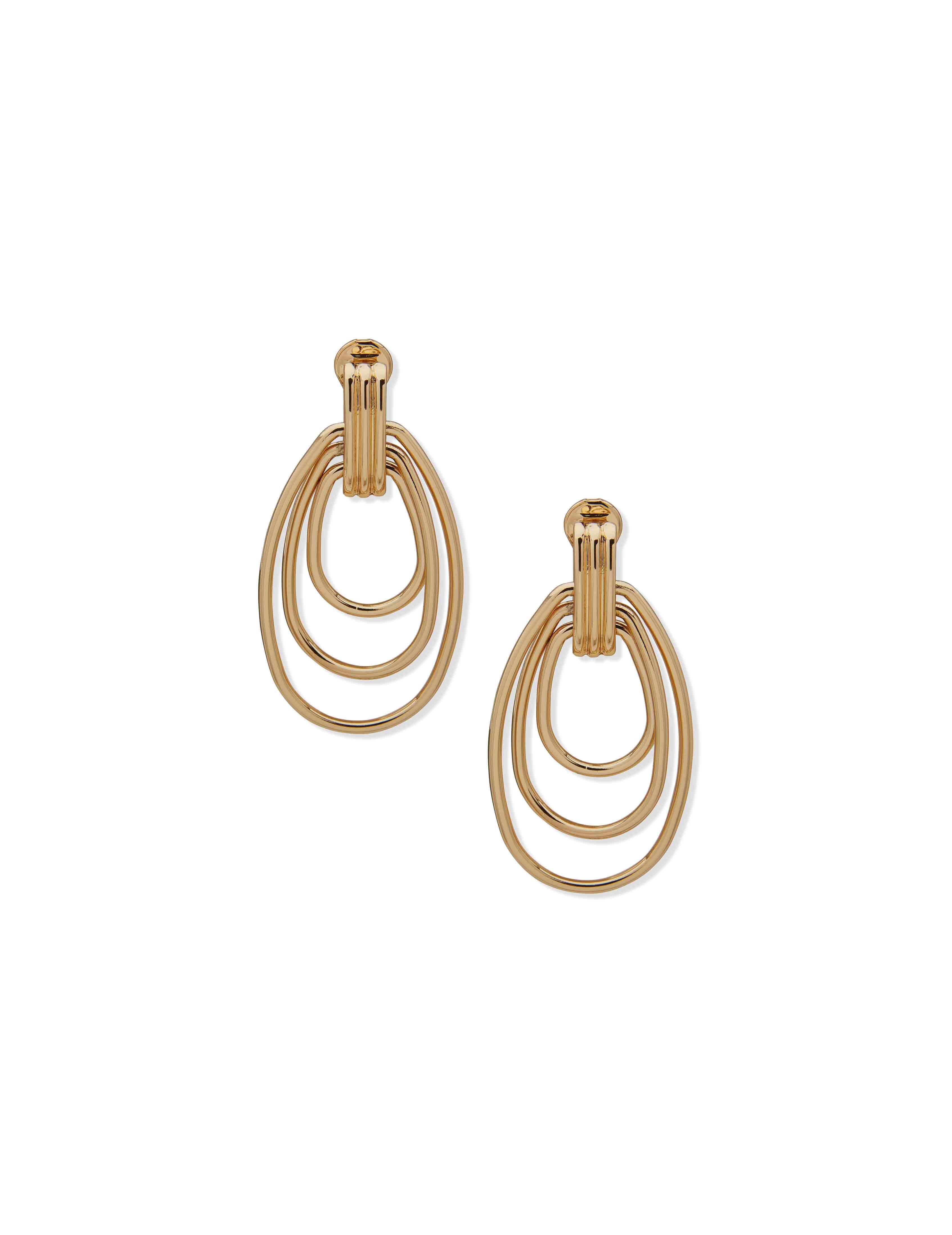 Three-Row Doorknocker Drop Earrings - Anne Klein
