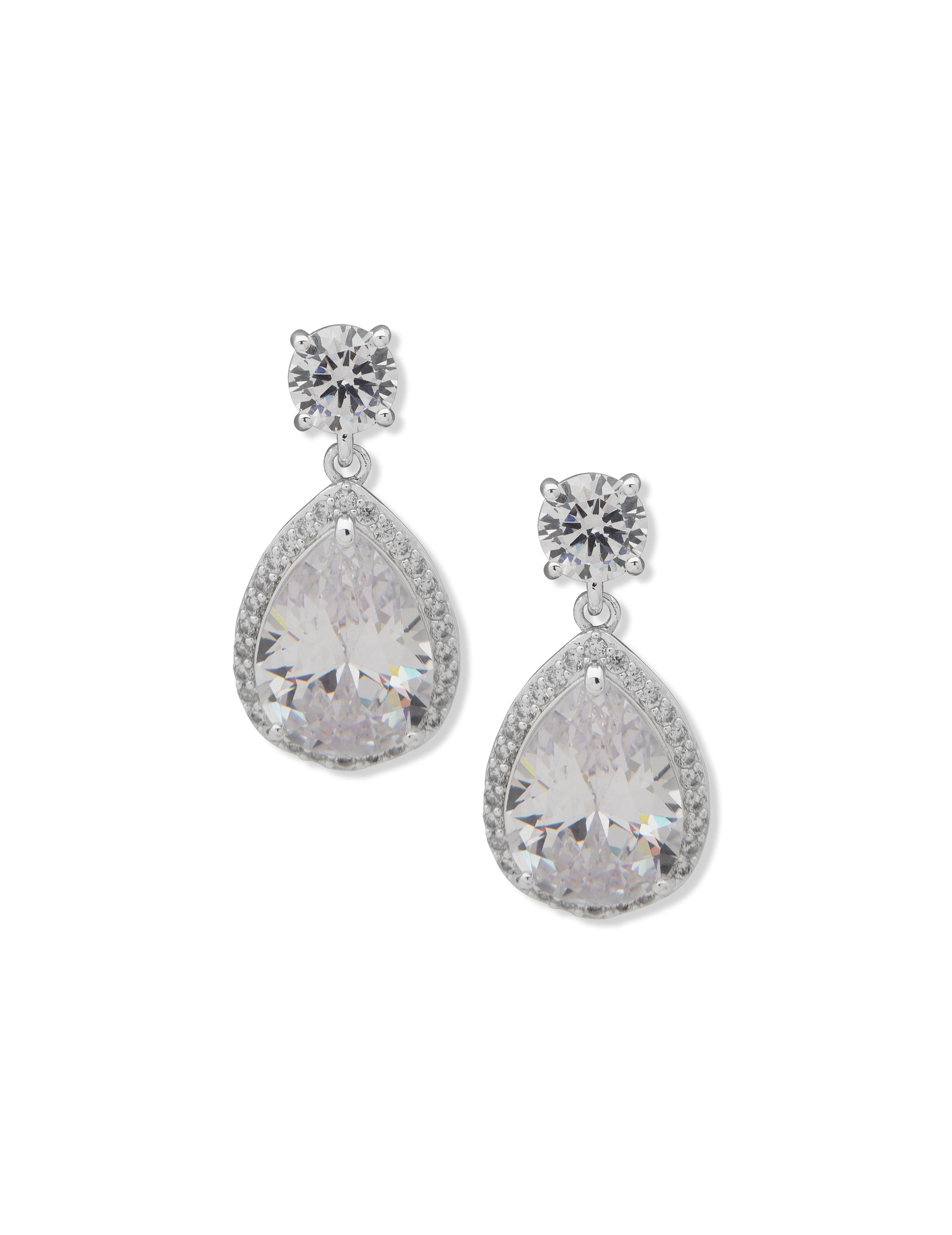 Halo Pear Drop Studs Silver - Anne Klein
