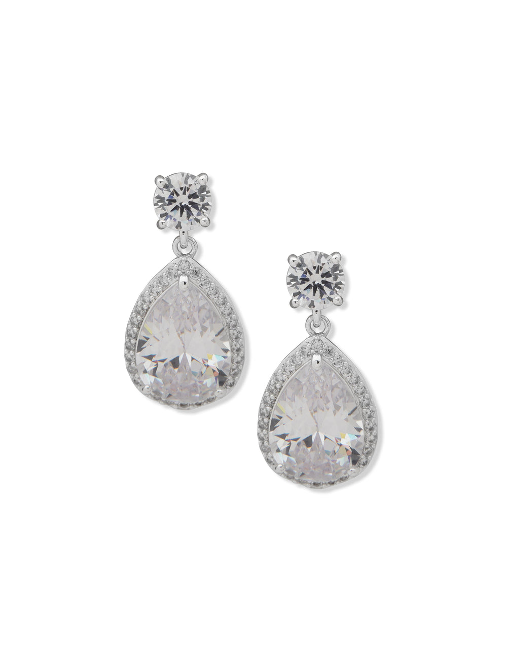 Halo Pear Drop Studs Silver - Anne Klein