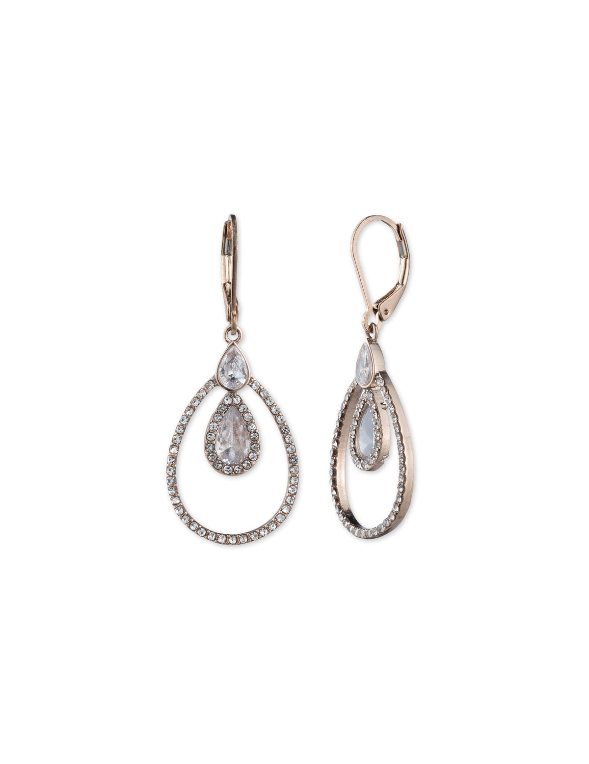 Anne Klein Gold-tone crystal pave rim drop earrings - Anne Klein