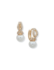 Faux Pearl Crystal Huggie Earrings - Anne Klein