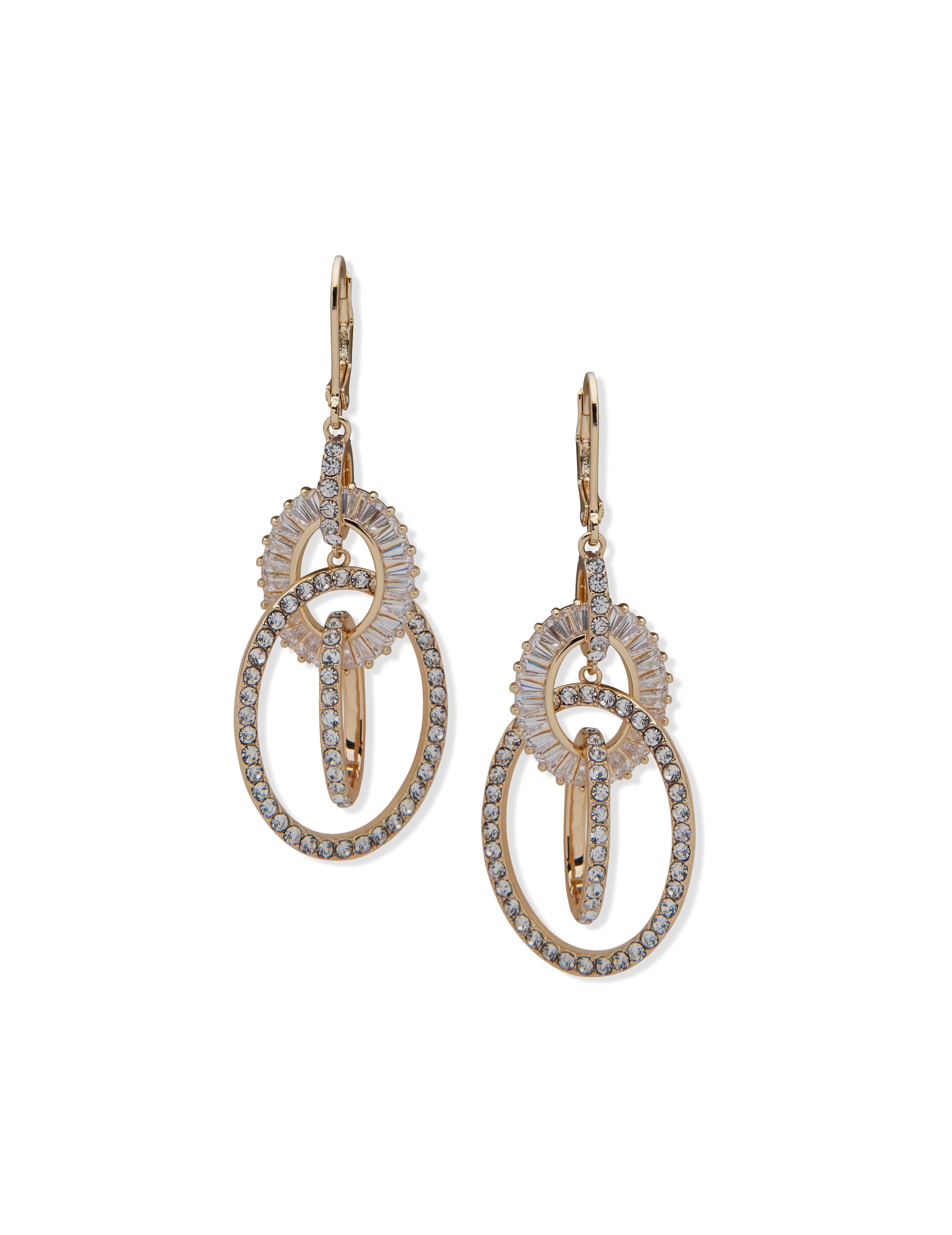 Crystal Pavé Baguette Orbital Drop Earrings - Anne Klein