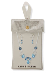 Denim Blue Crystal Cluster Necklace & Earring Set - Anne Klein Silver Tone