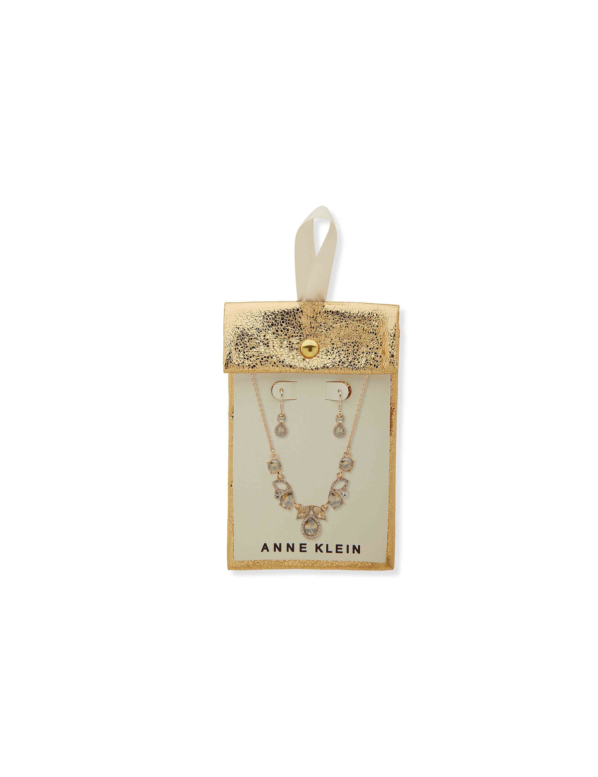 Cluster-Earring/-Necklace-Set-Neutral-Crystal-Gold-Tone - Anne Klein