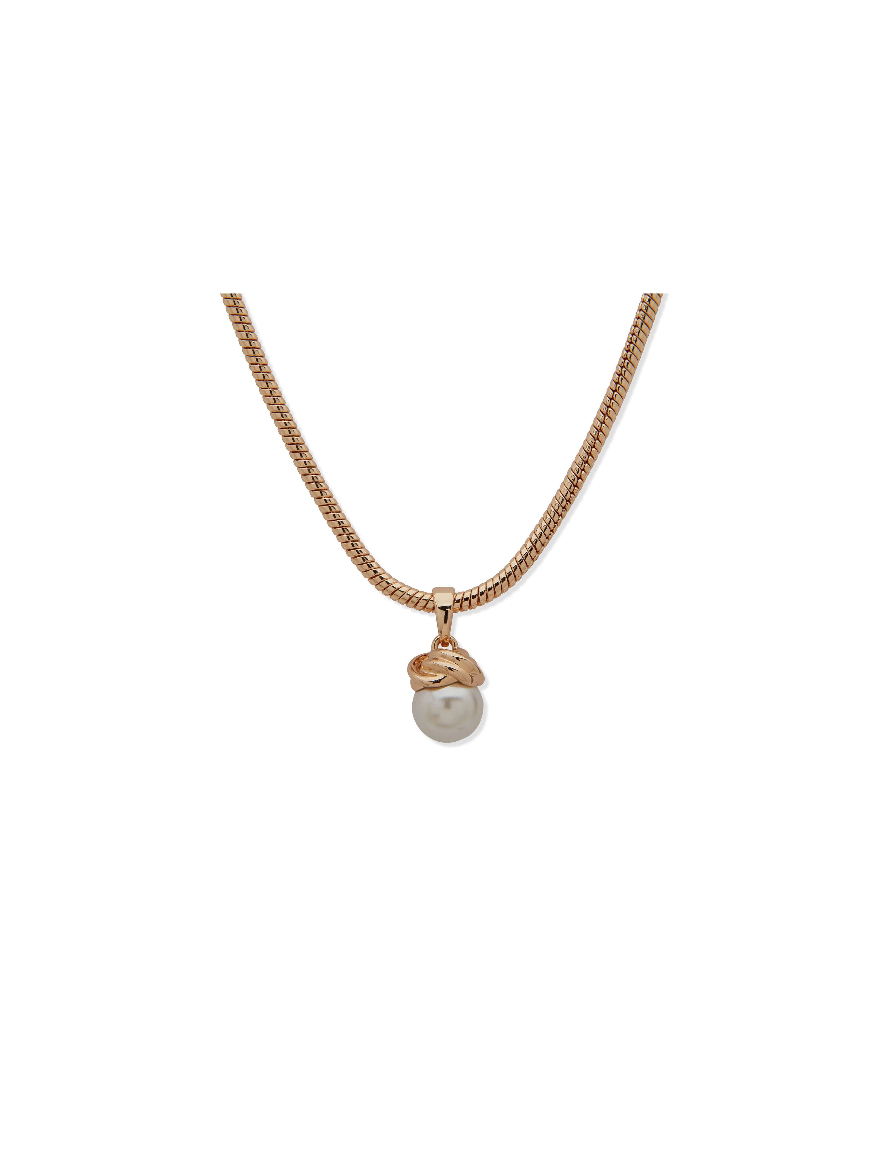 Snake Chain Knot & Pearl Pendant Necklace - Anne Klein