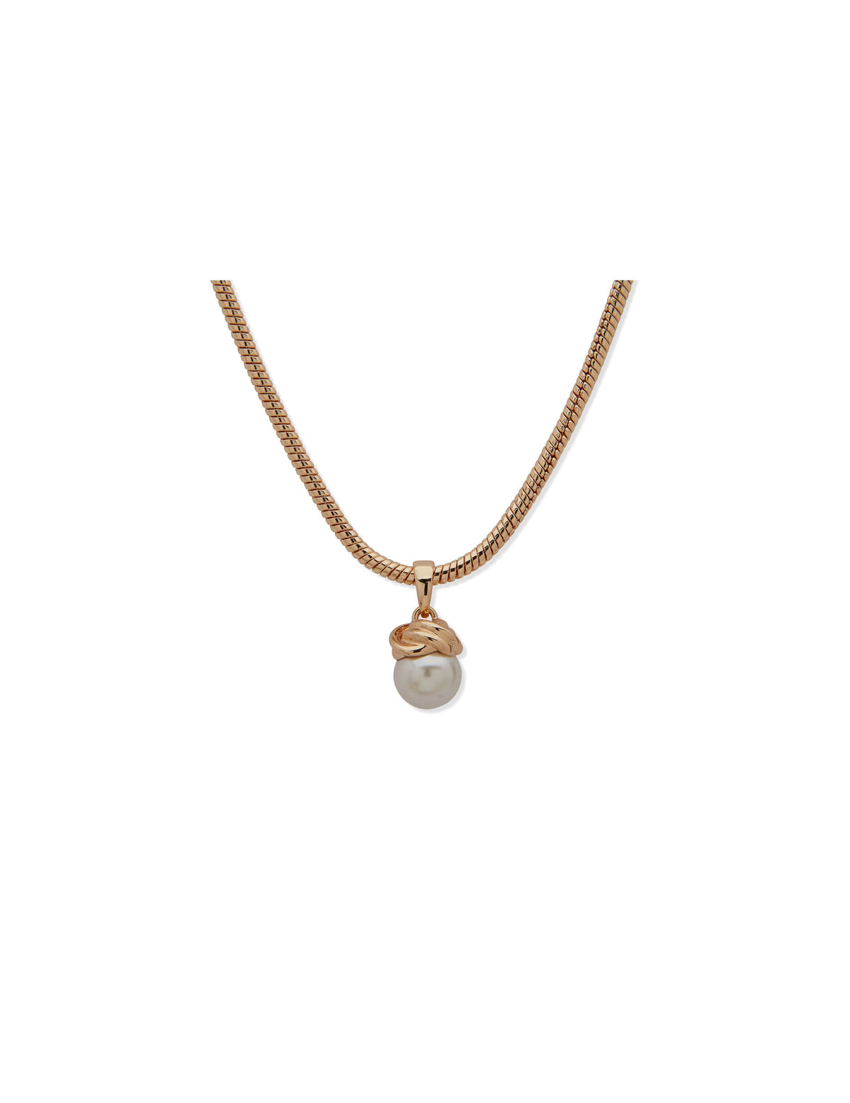 Snake Chain Knot & Pearl Pendant Necklace - Anne Klein