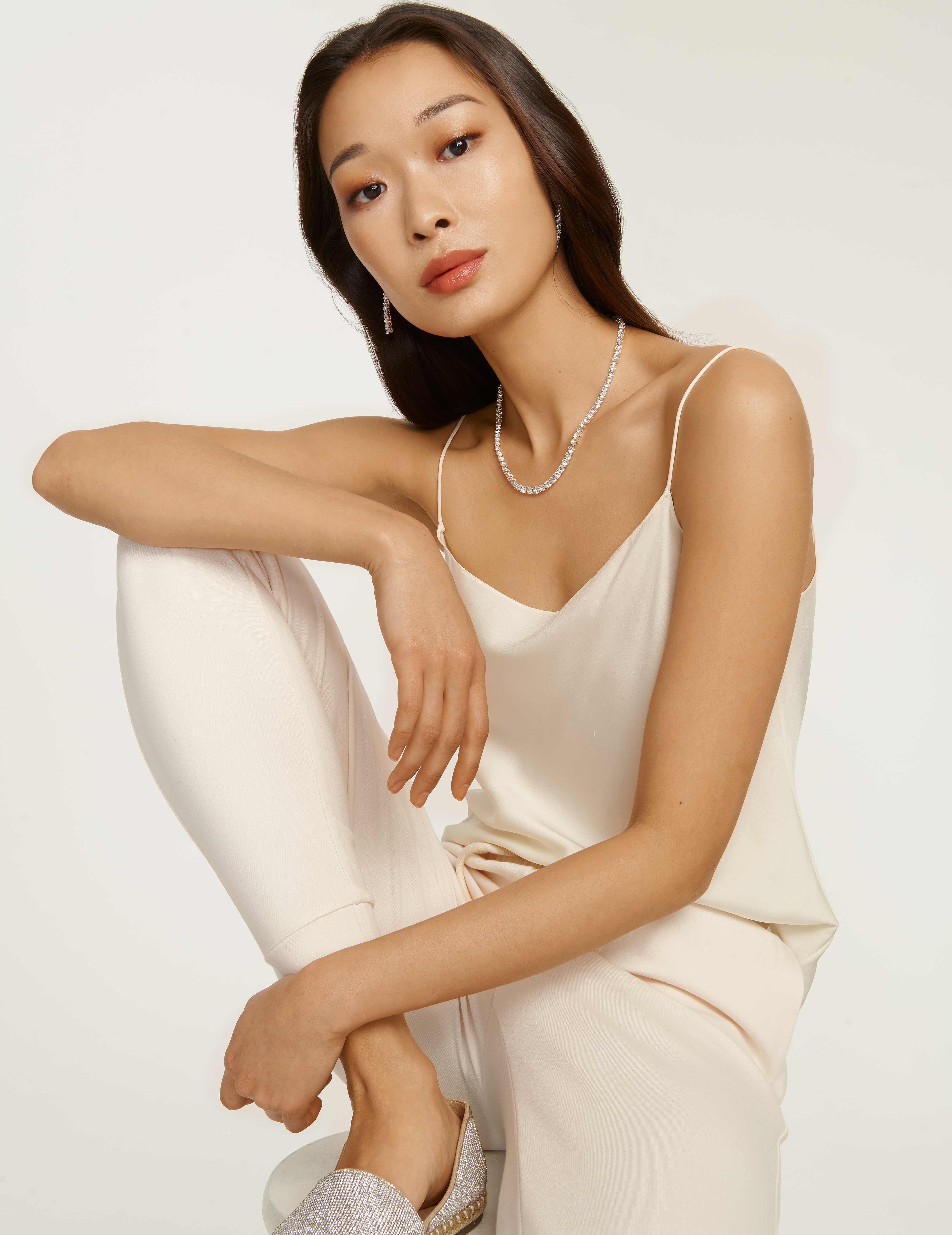 Silver Prong Round Stone Collar Necklace - Anne Klein