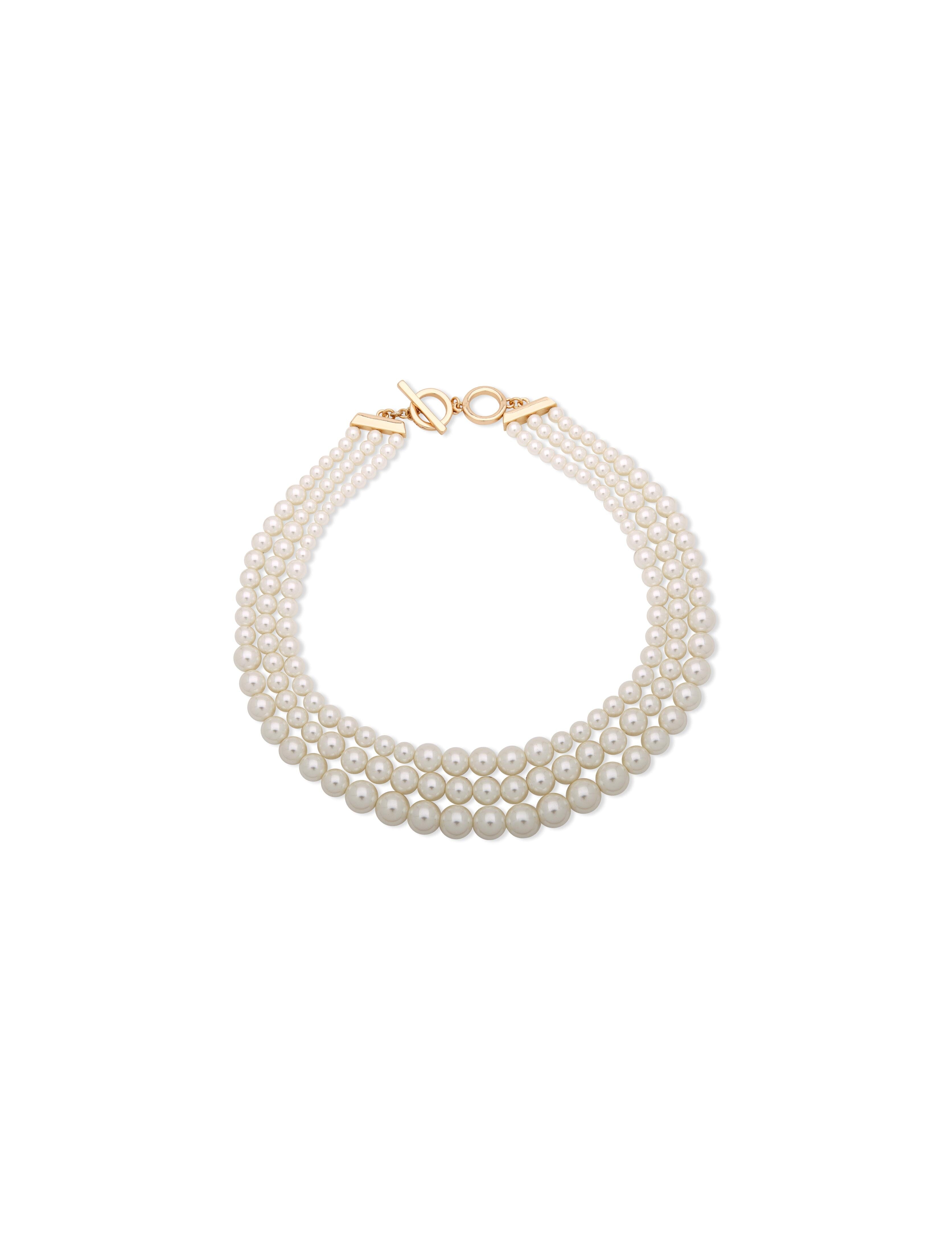 Multi Row Faux Pearl Collar Necklace - Anne Klein