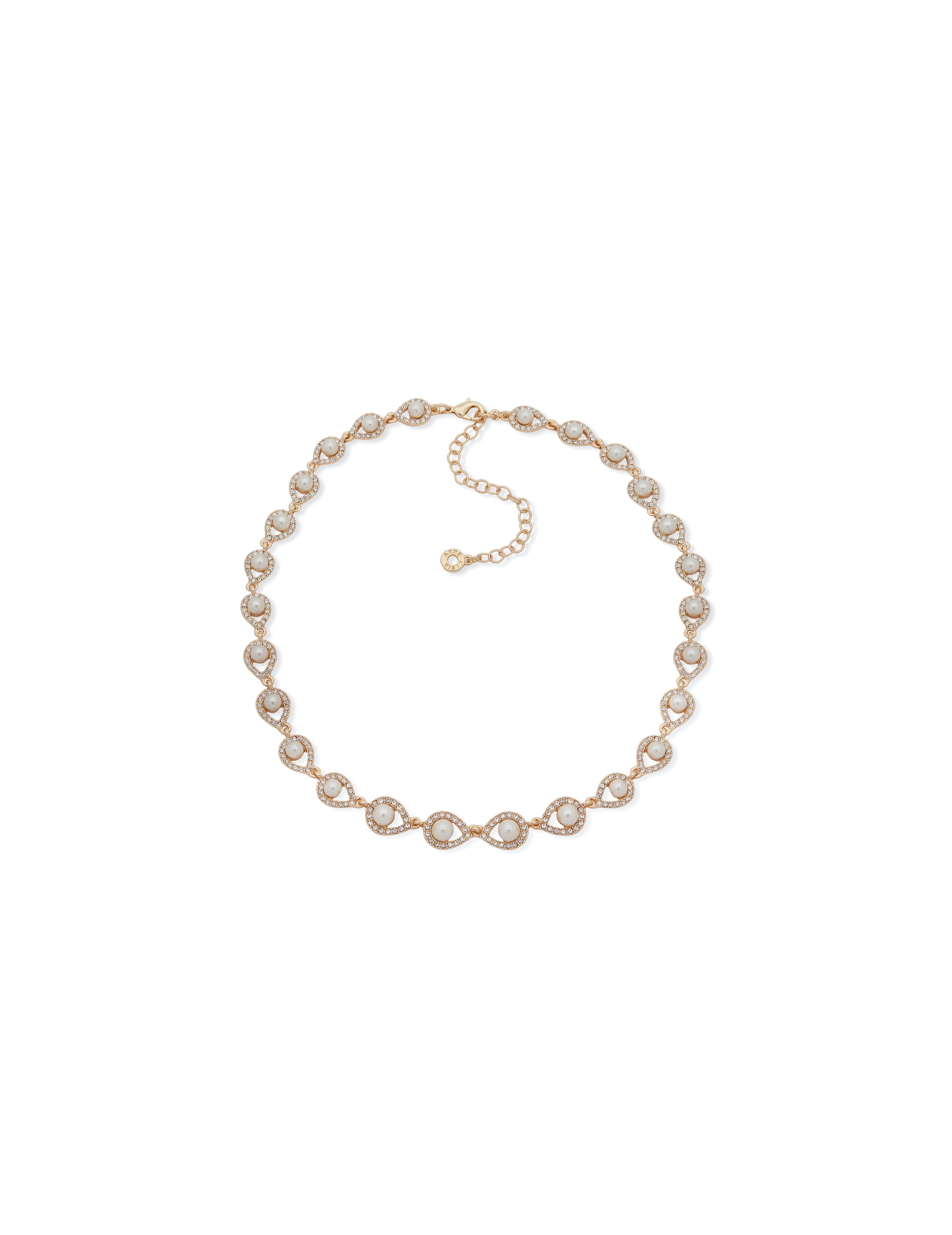 Gold-Tone Faux Pearl Pavé Crystal Necklace - Anne Klein