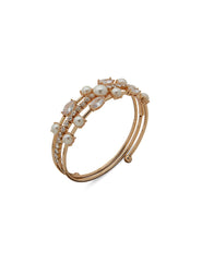 Triple Row Pearl & Crystal Coil Bracelet - Anne Klein