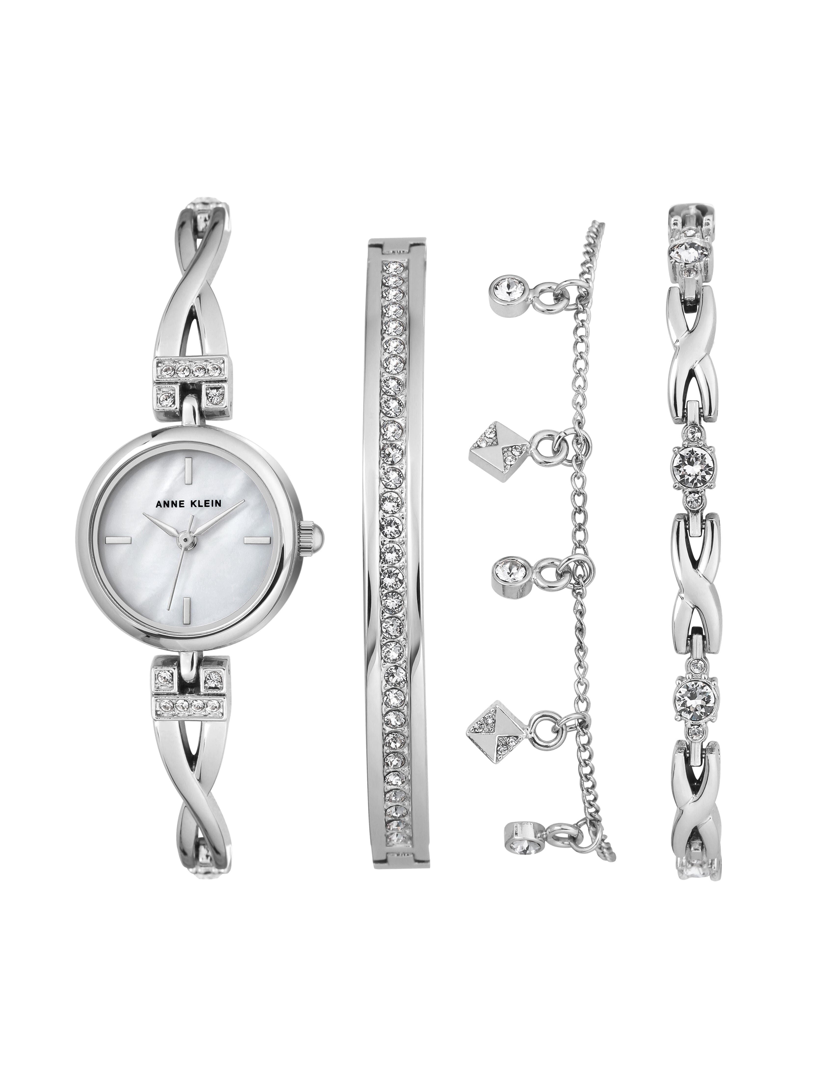 Crystal Watch & Bracelet Set in Silver - Anne Klein Silver-Tone