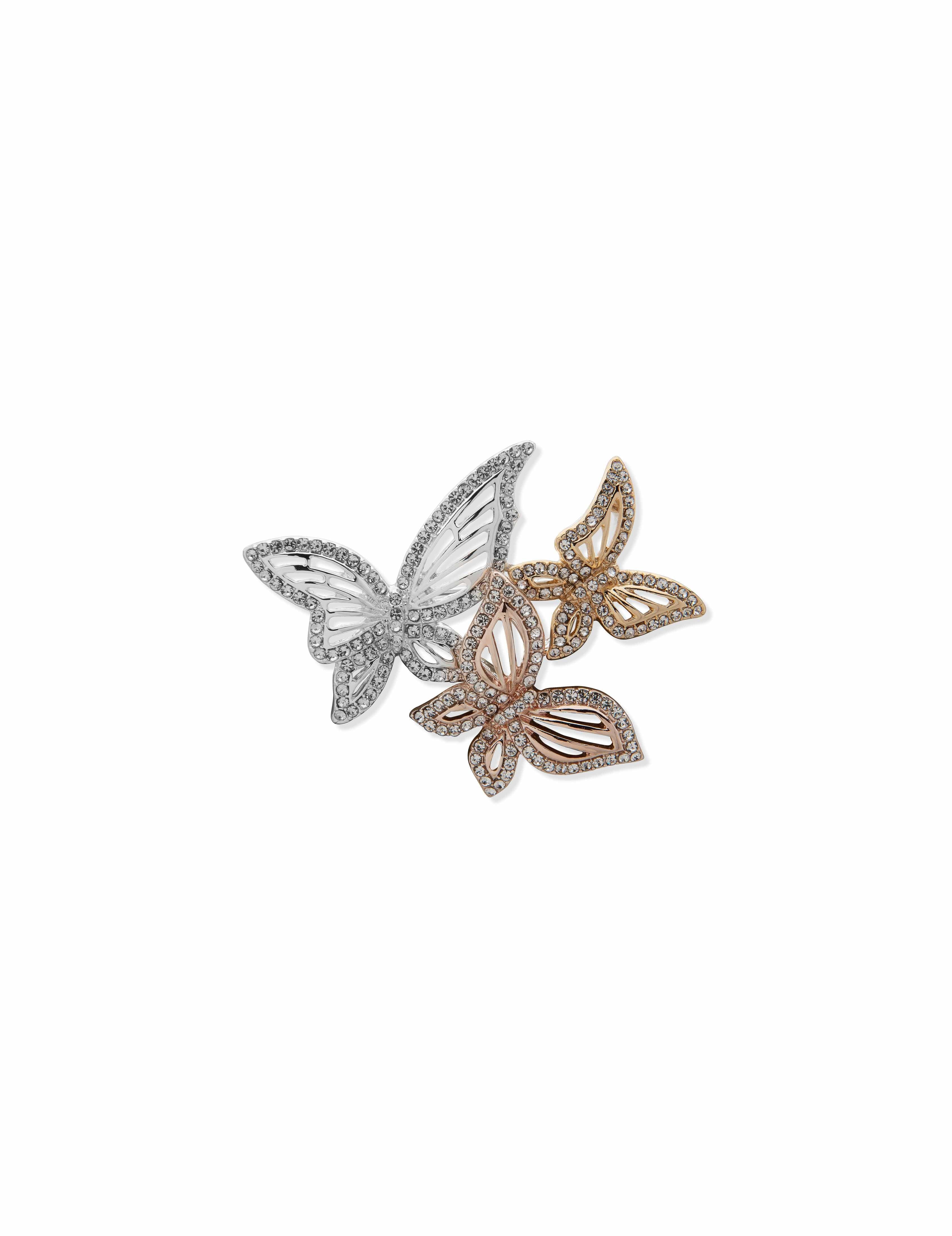 Trio Crystal Butterfly Brooch - Anne Klein
