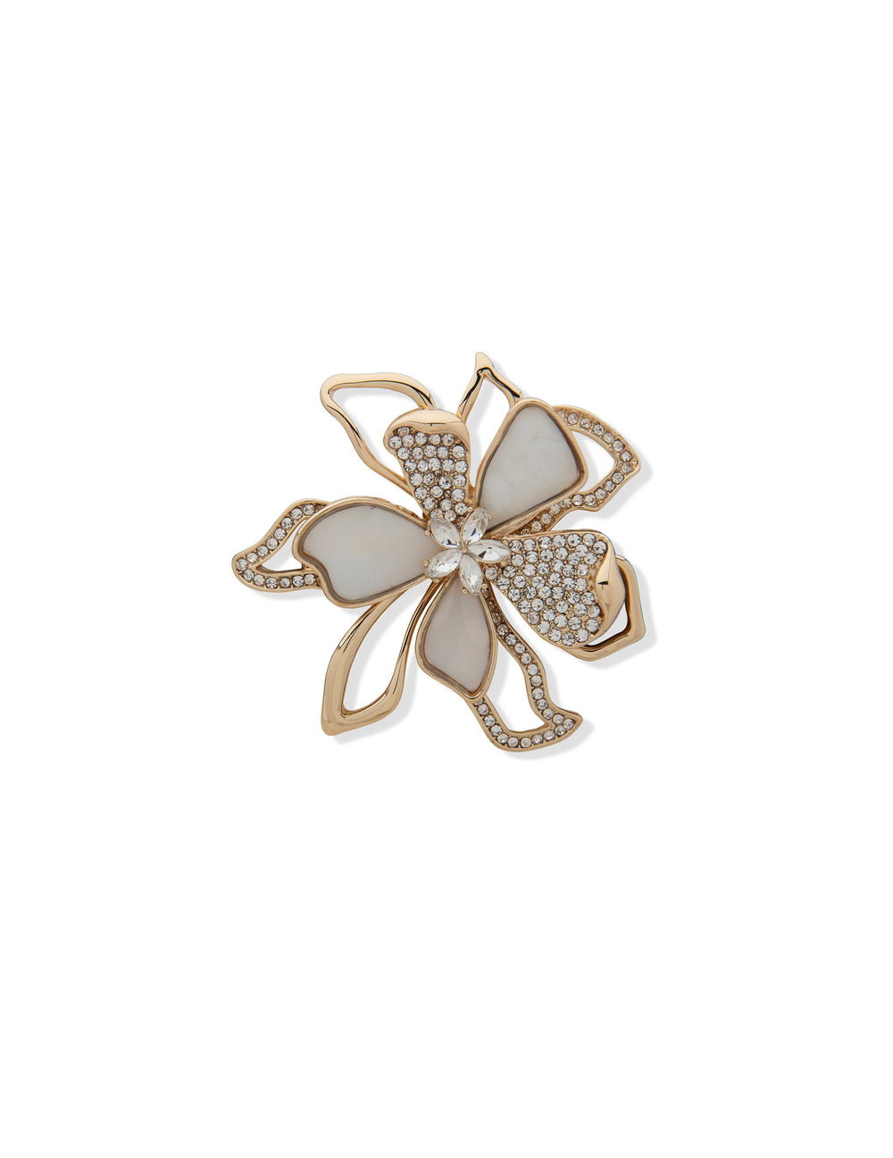 Crystal & Mother of Pearl Flower Brooch Gold-Tone - Anne Klein
