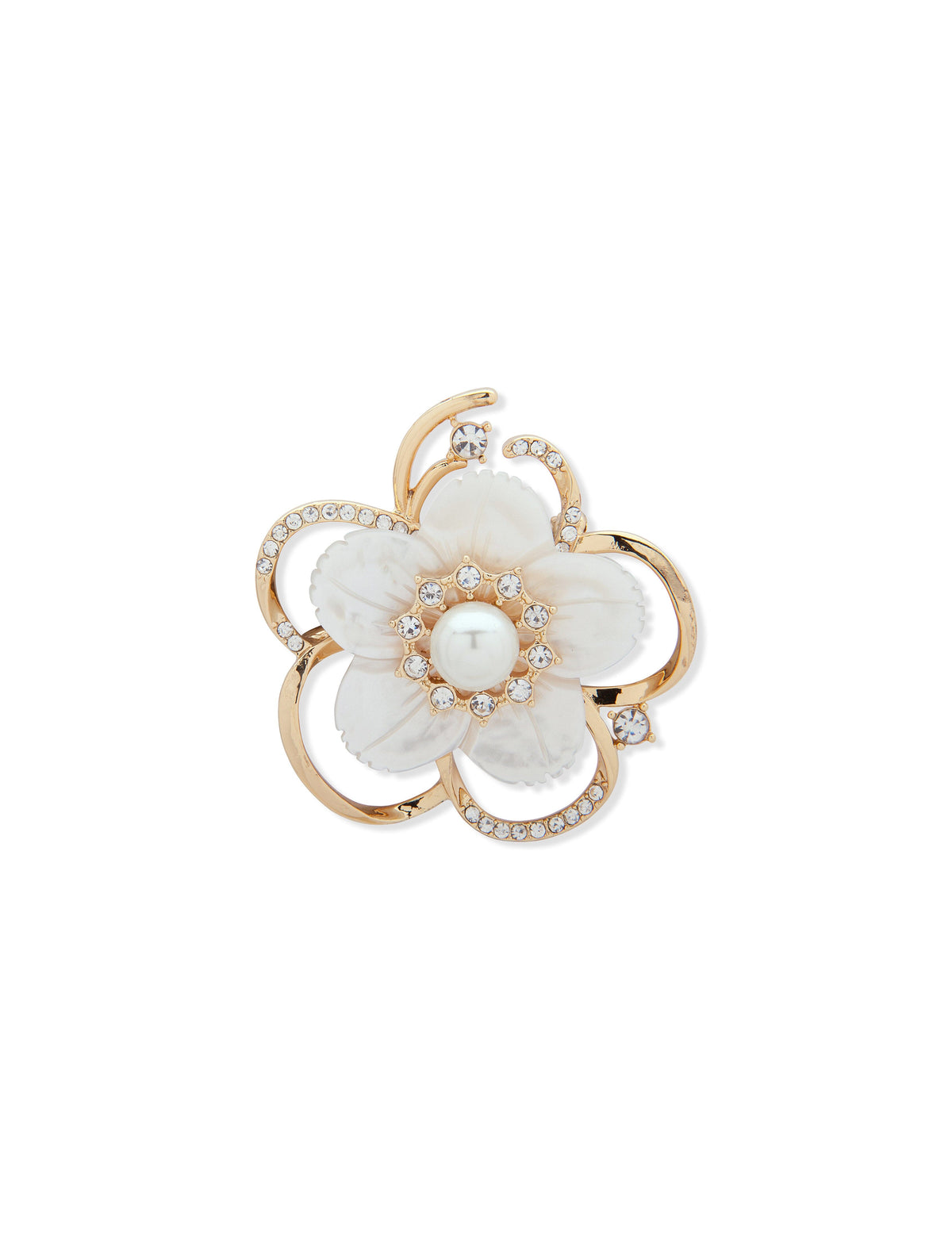 White Flower Brooch with Pearl & Crystals - Anne Klein