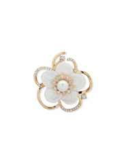 White Flower Brooch with Pearl & Crystals - Anne Klein