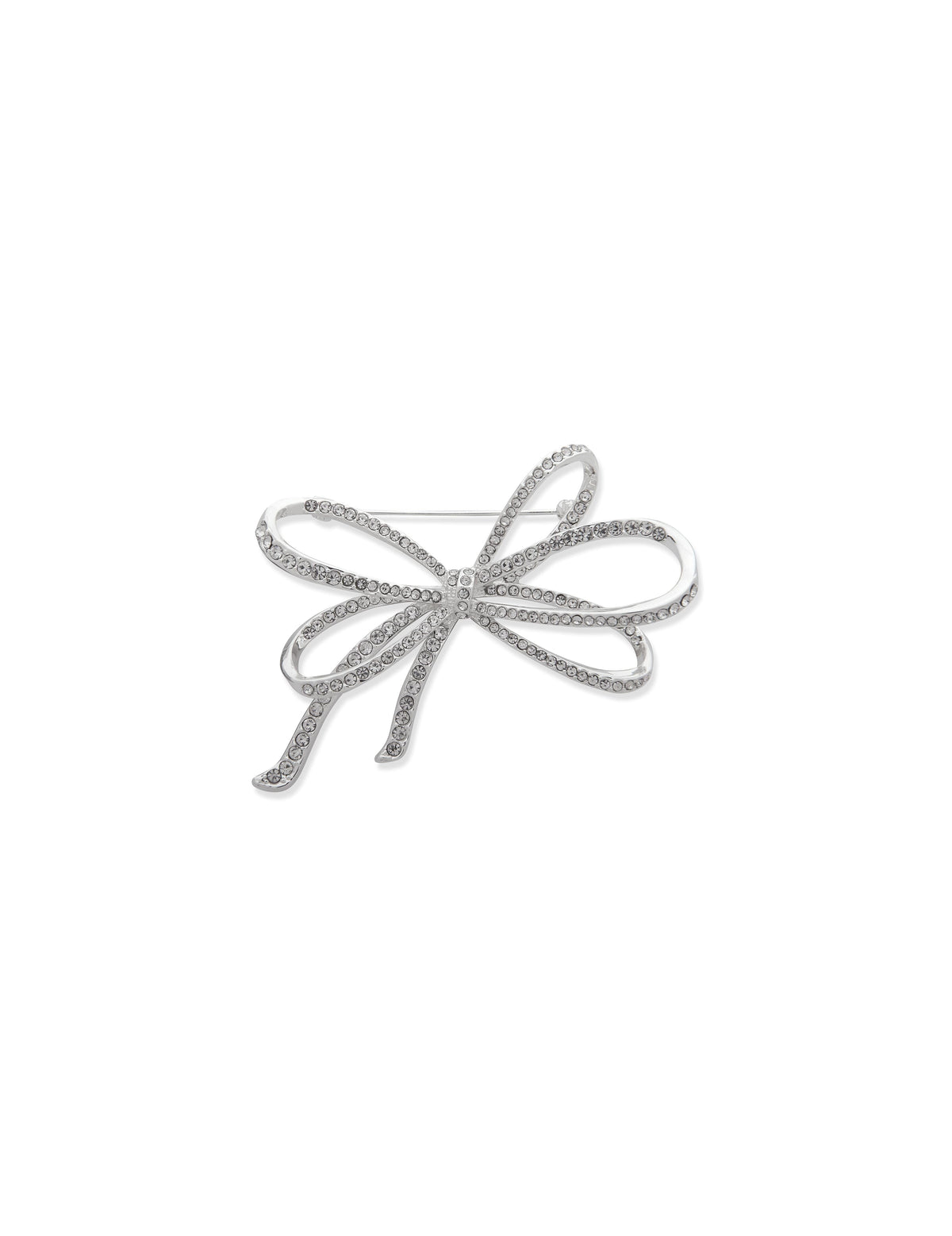 Sparkling Bow Brooch with Crystal Detail - Anne Klein Silver-Tone