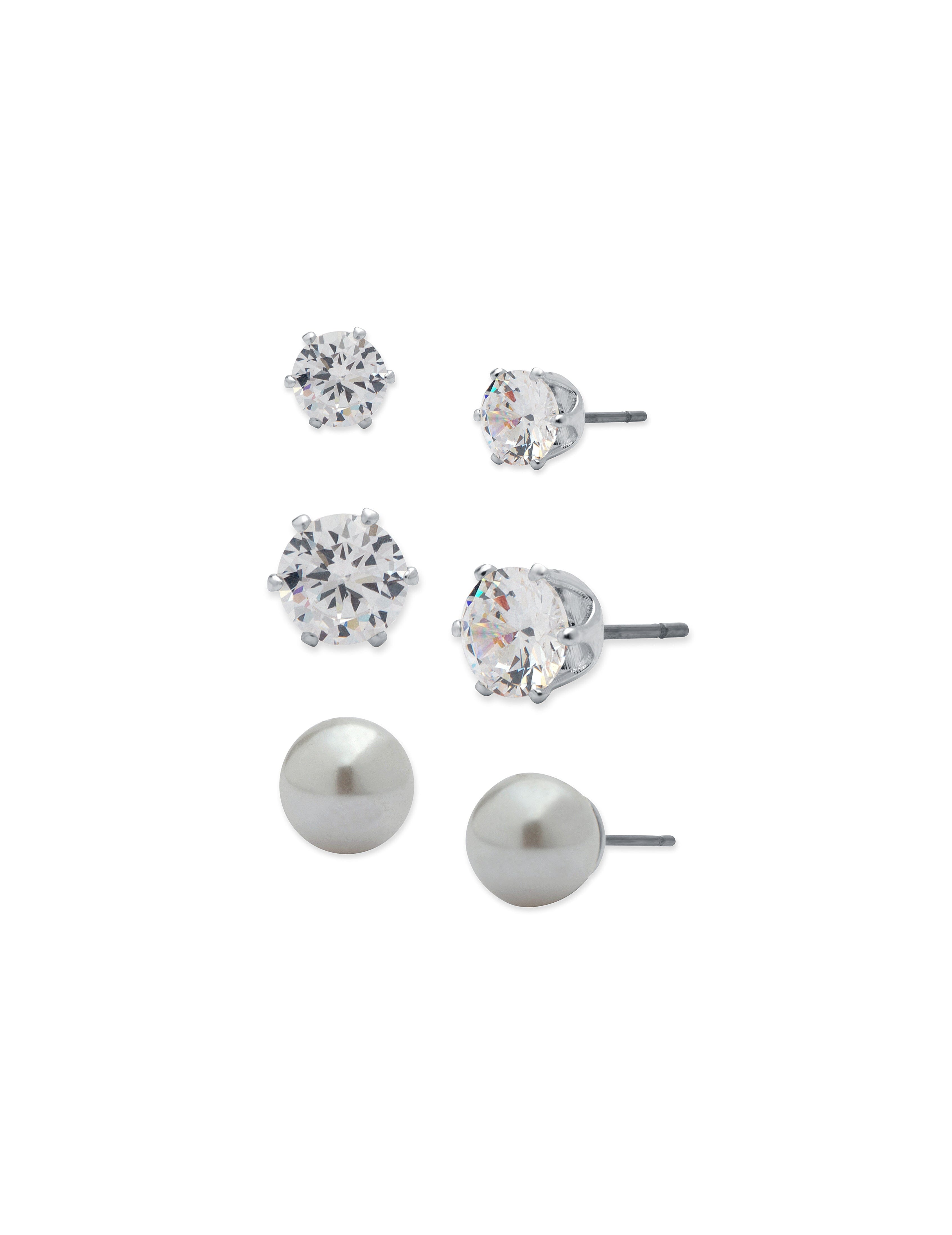 CZ and Pearl Stud Earring Set - Anne Klein