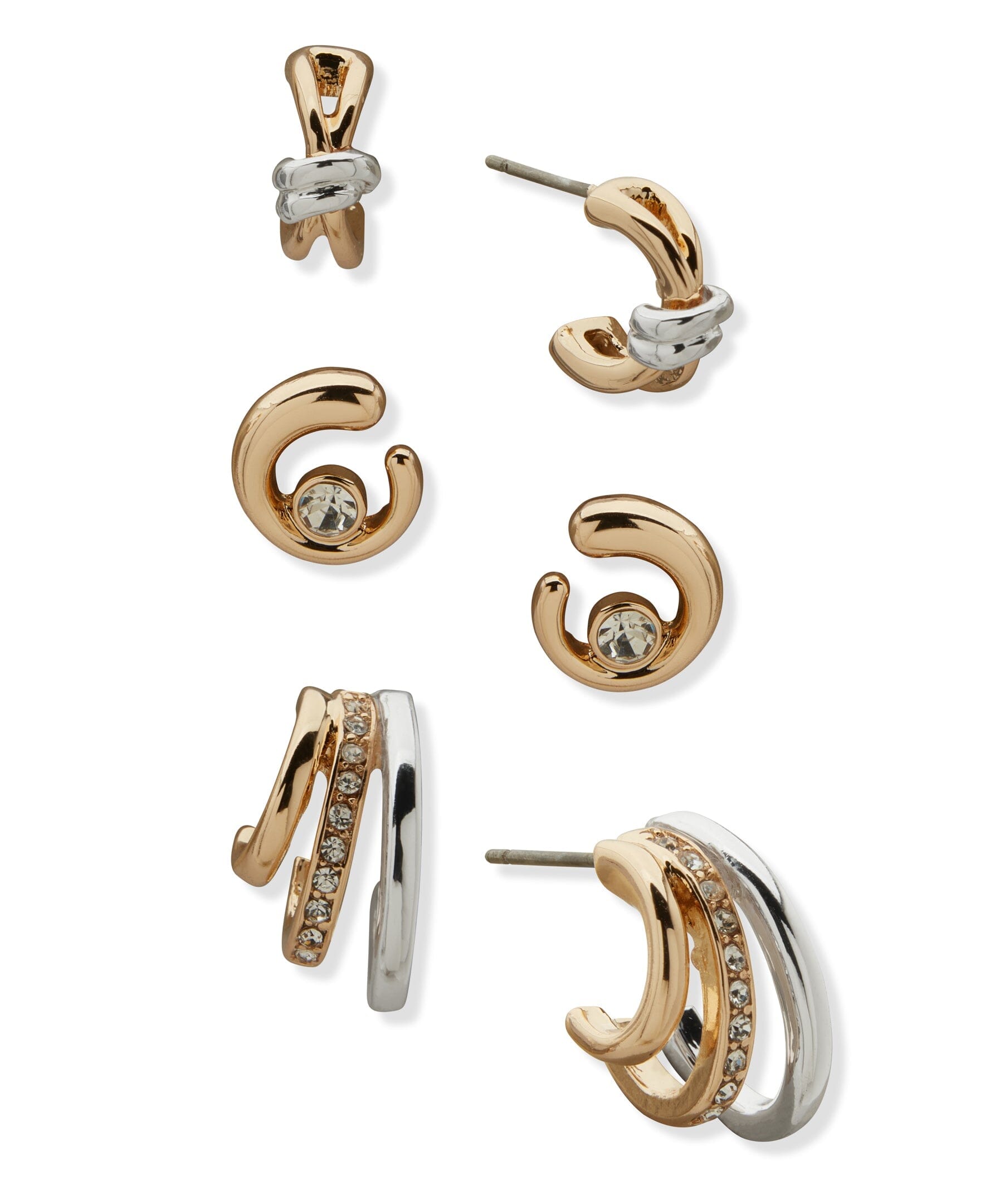 Criss Cross and Swirl Trio Pierced Earrings - Anne Klein