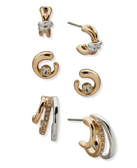 Criss Cross and Swirl Trio Pierced Earrings - Anne Klein